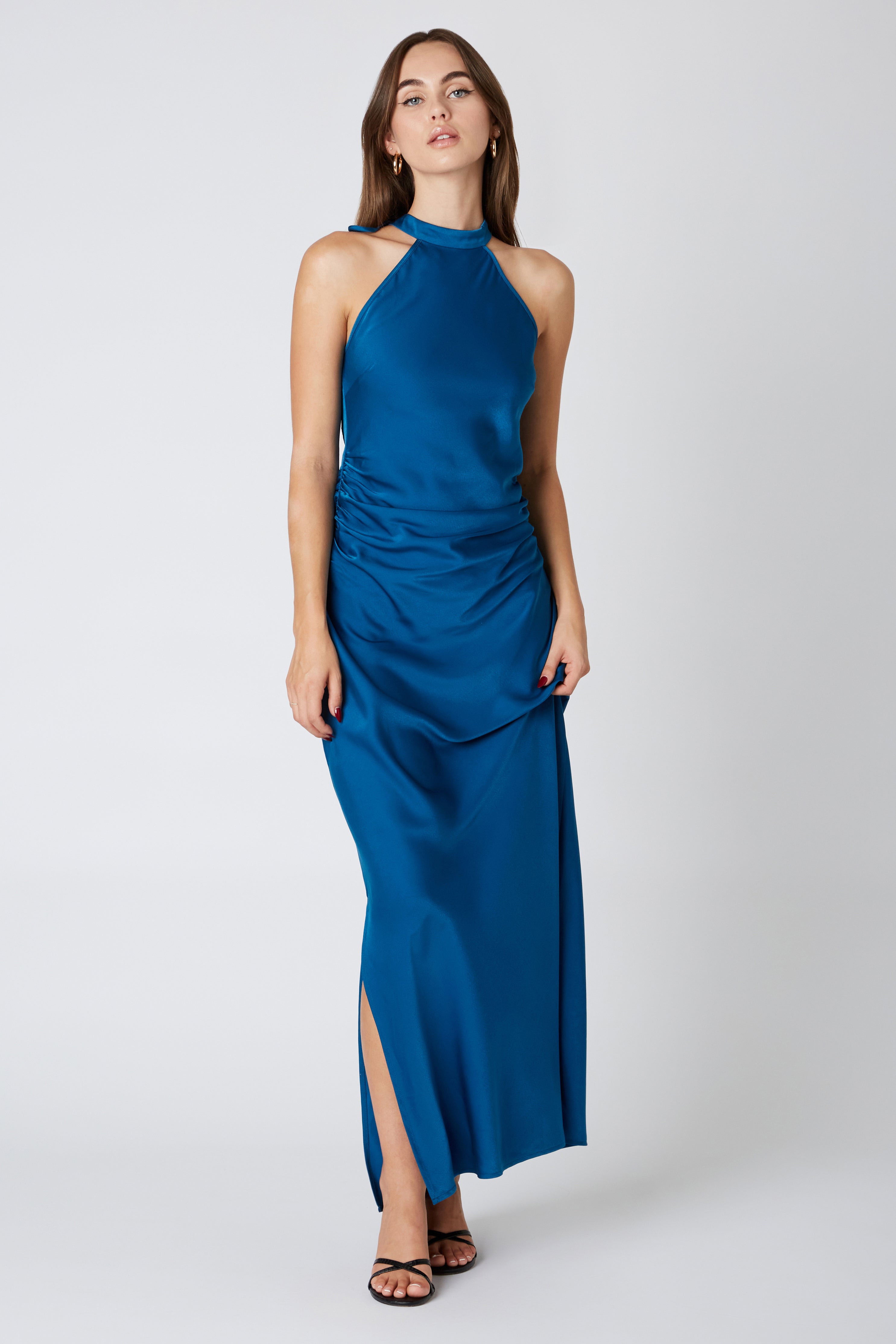 Runway Butterfly Maxi Dress in Teal Blue Front View