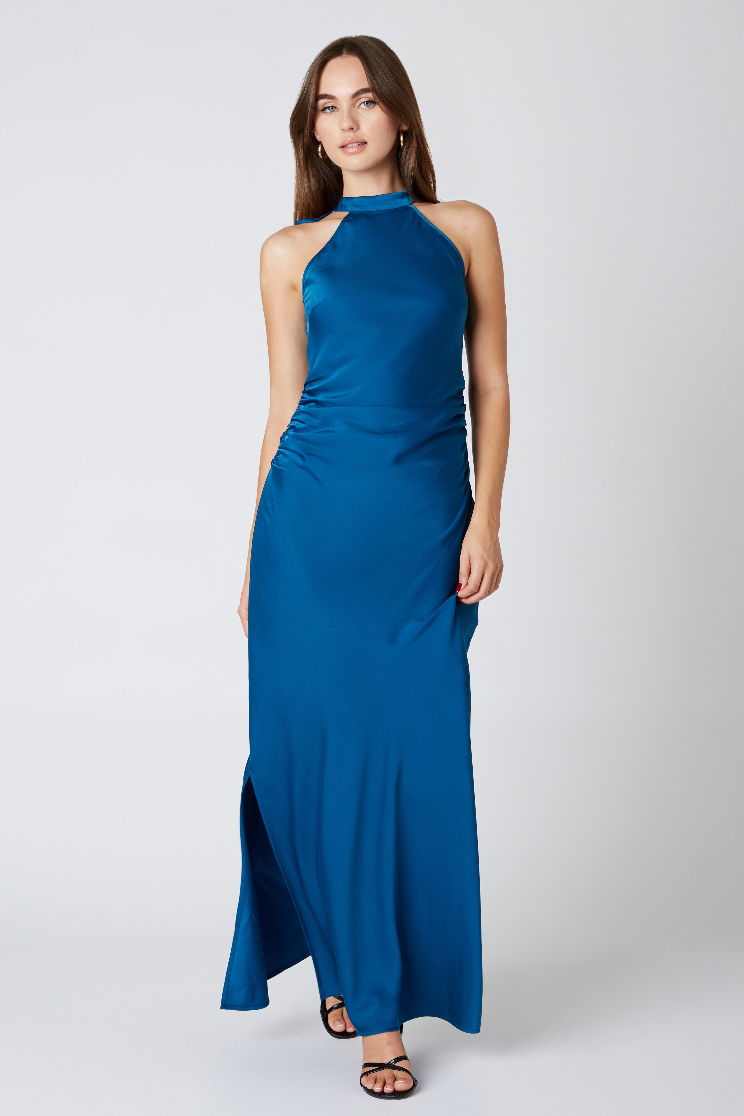 Runway Butterfly Maxi Dress in Teal Blue Front View