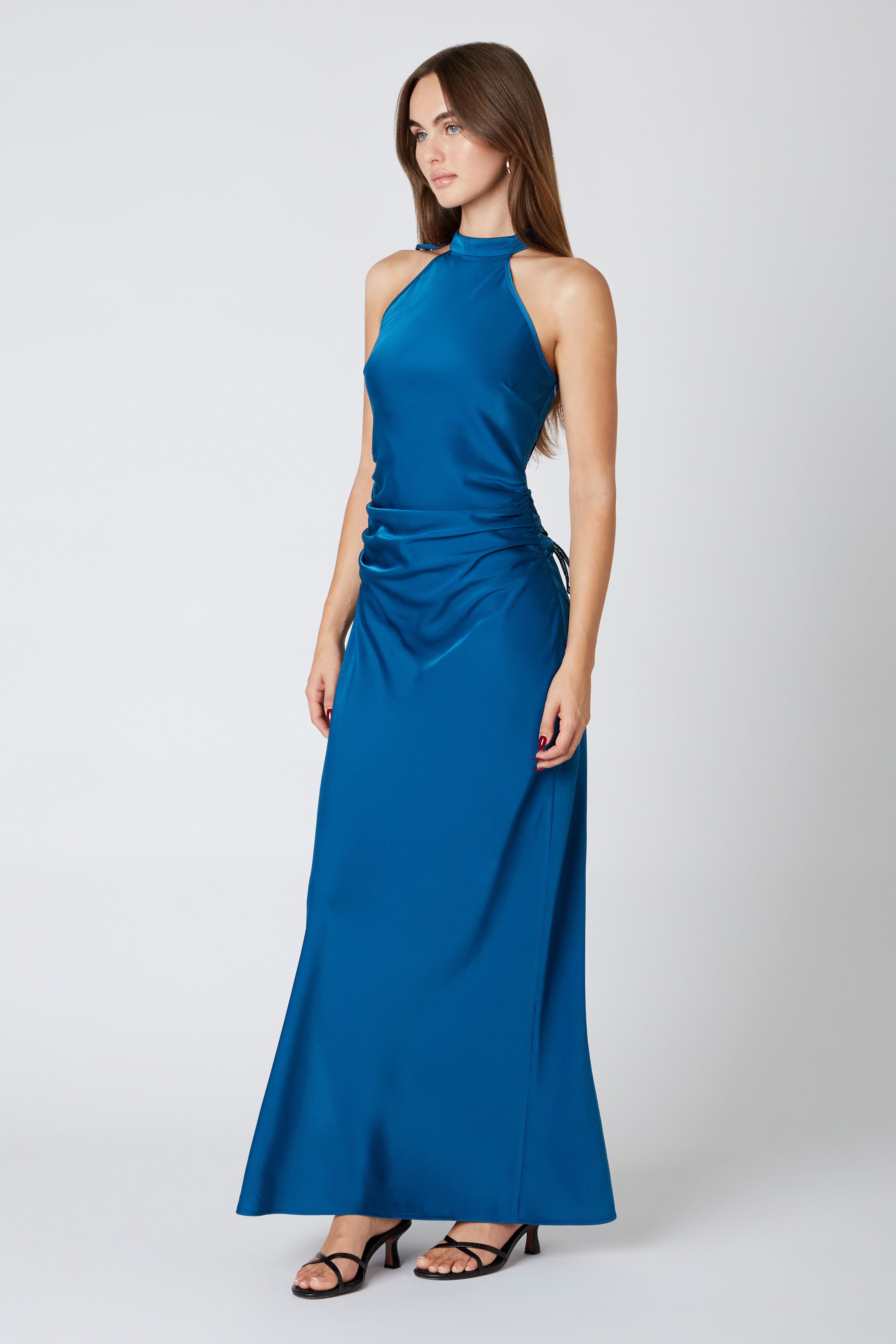Runway Butterfly Maxi Dress in Teal Blue Side View