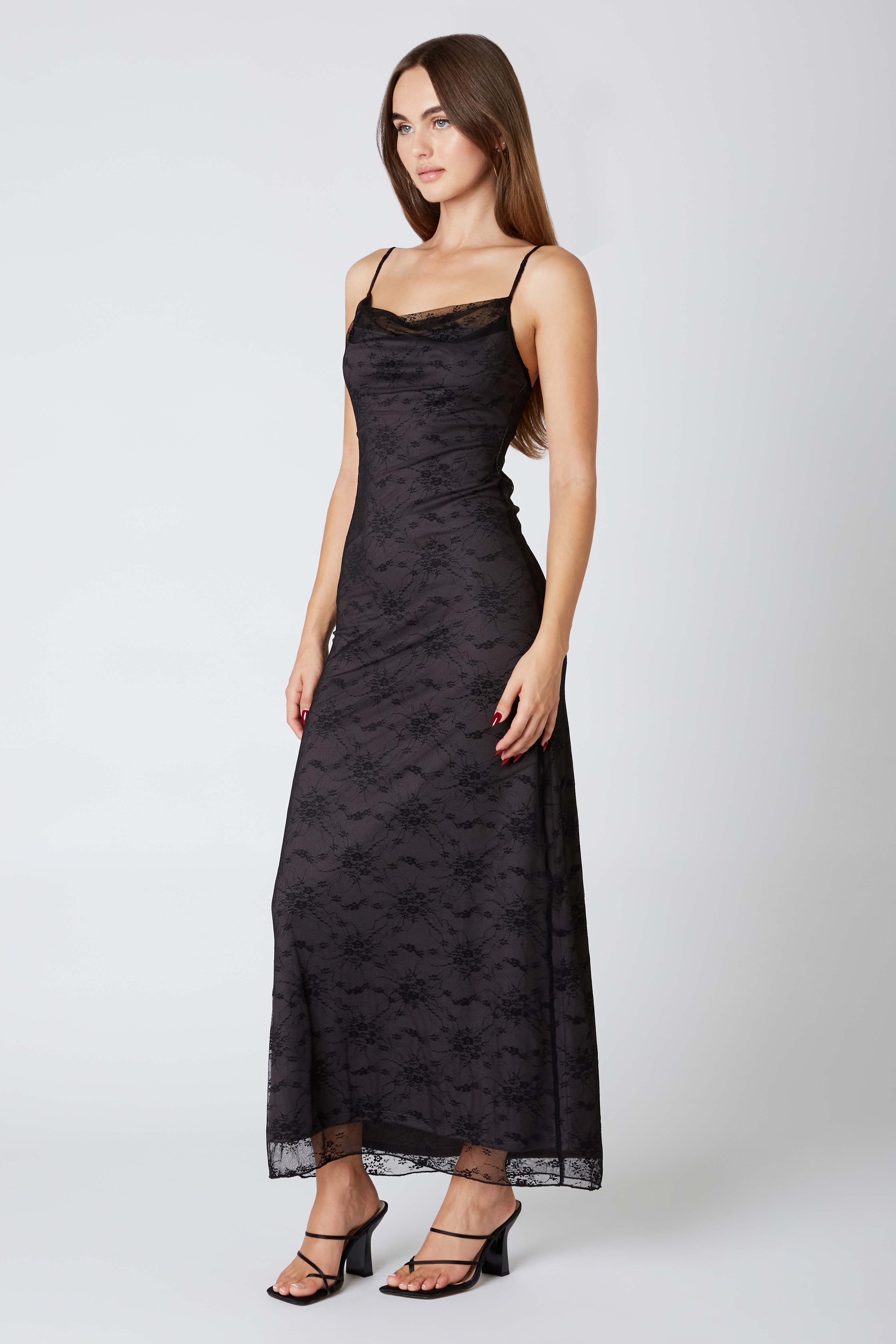 Lace Maxi Dress in Black Side View