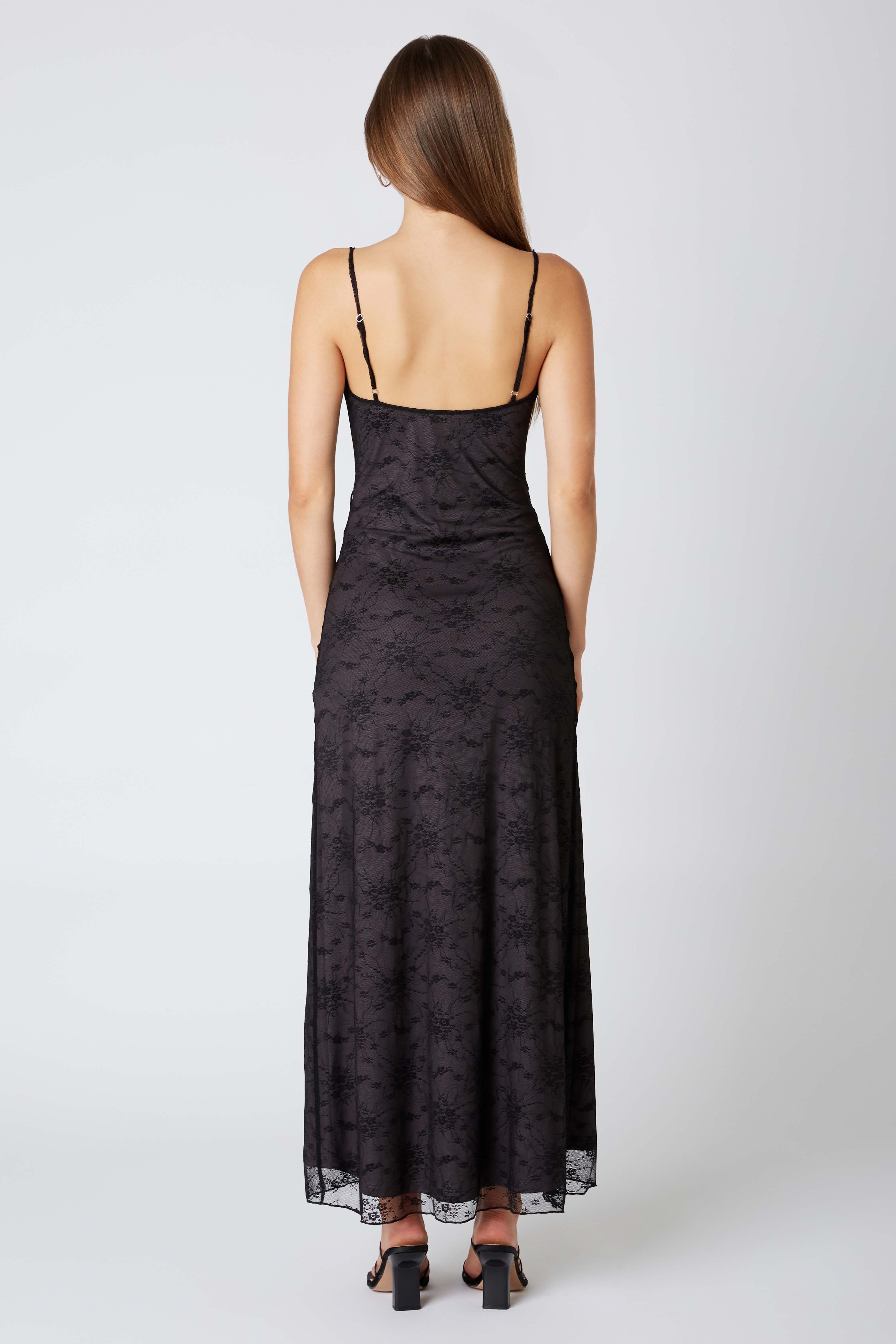 Lace Maxi Dress in Black Back View