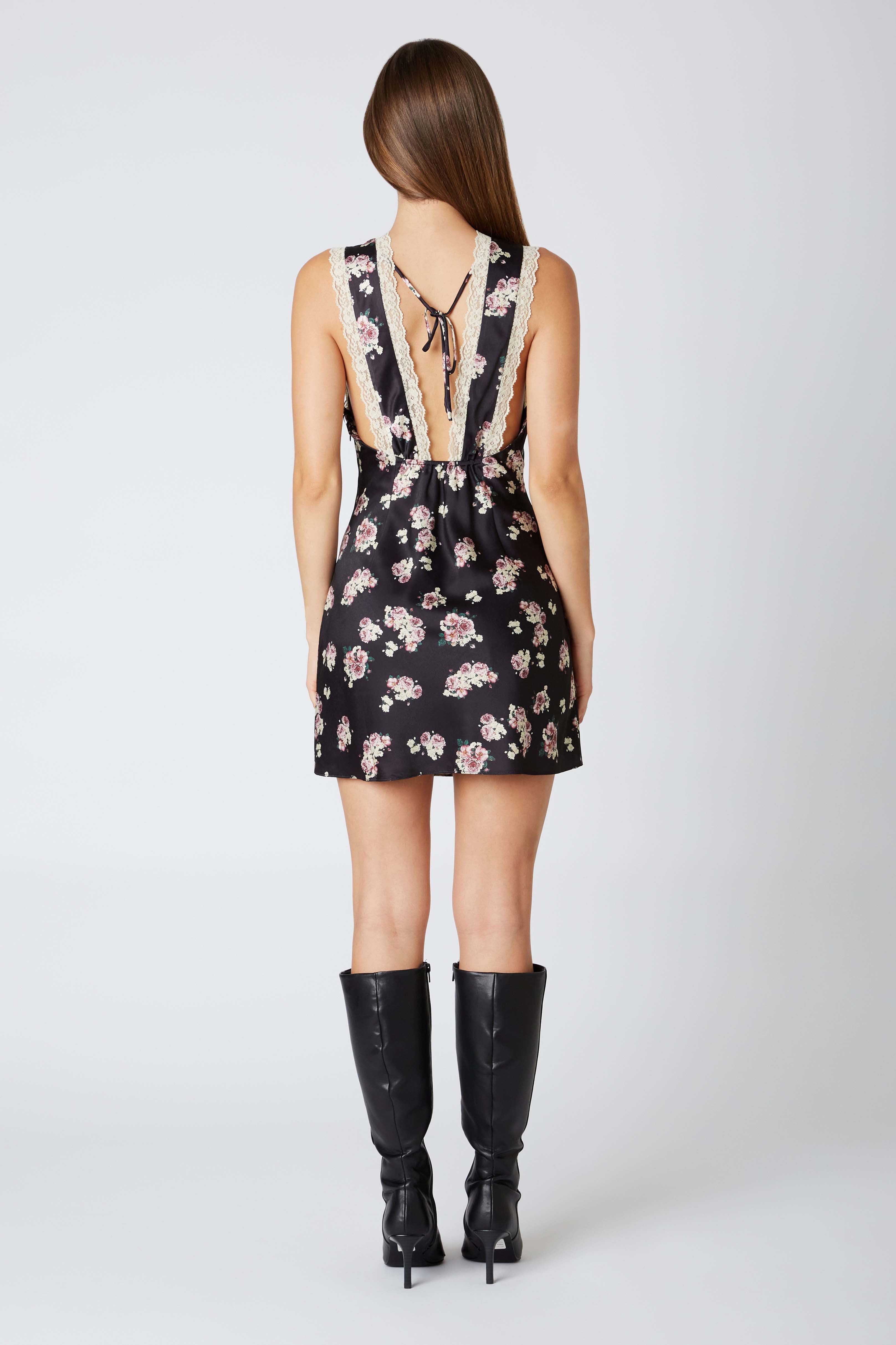 Floral Mini Dress in Black Back View