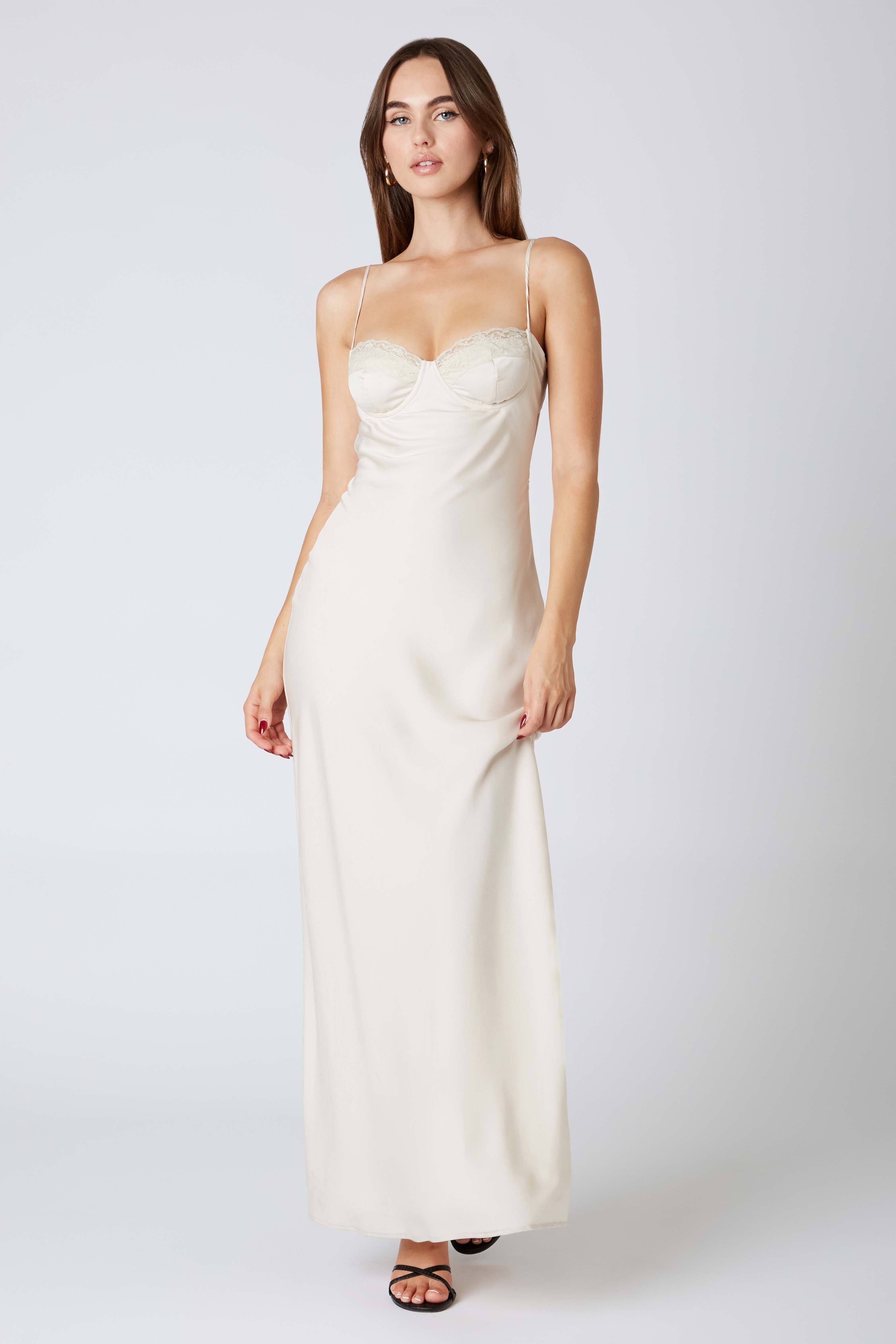 corset maxi white dress white corset maxi dress White Satin Corset A-line Gown by Ladivine CD337W