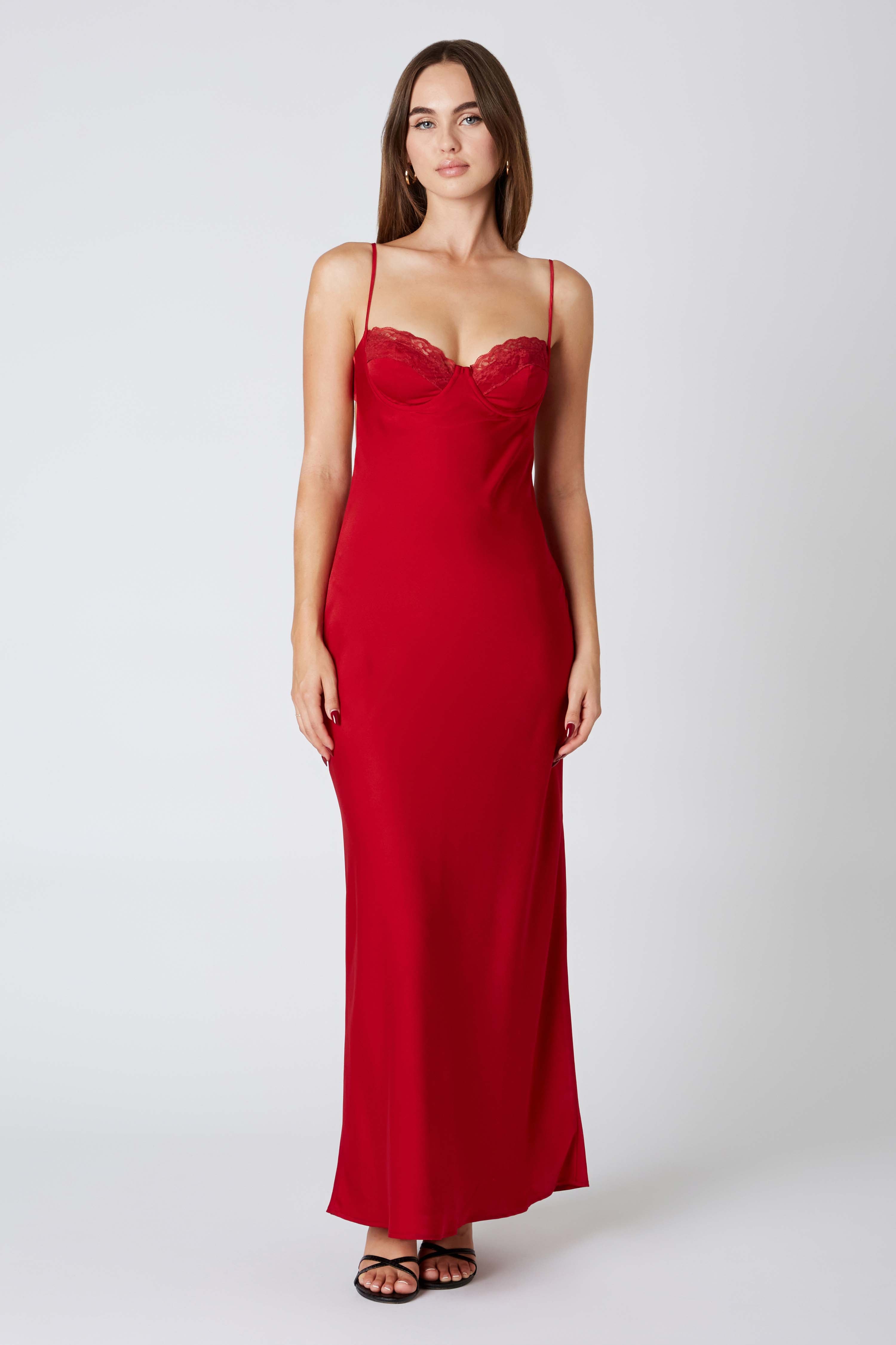 Corset Maxi Dress in Crimson Front View