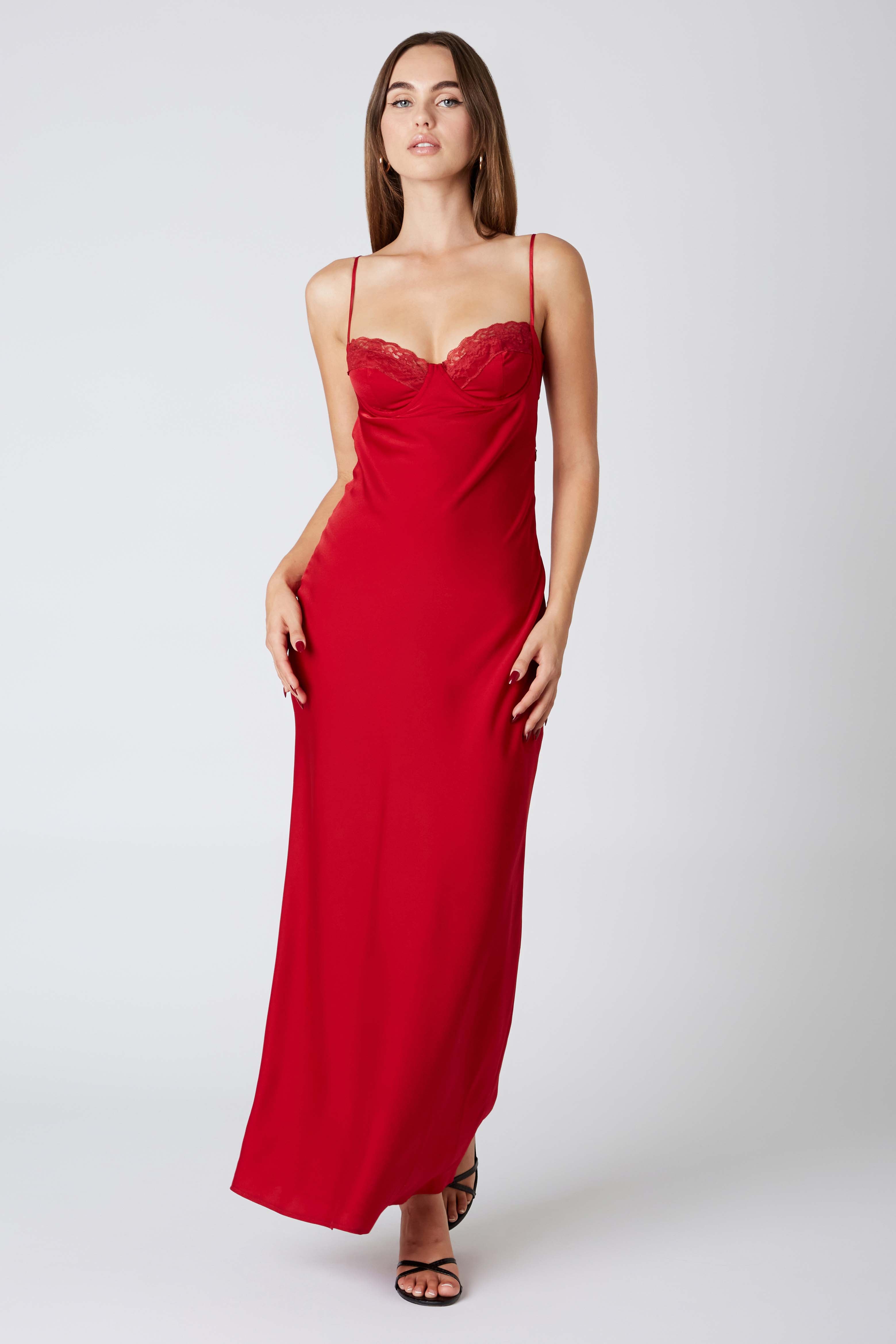 Corset Maxi Dress in Crimson Front View