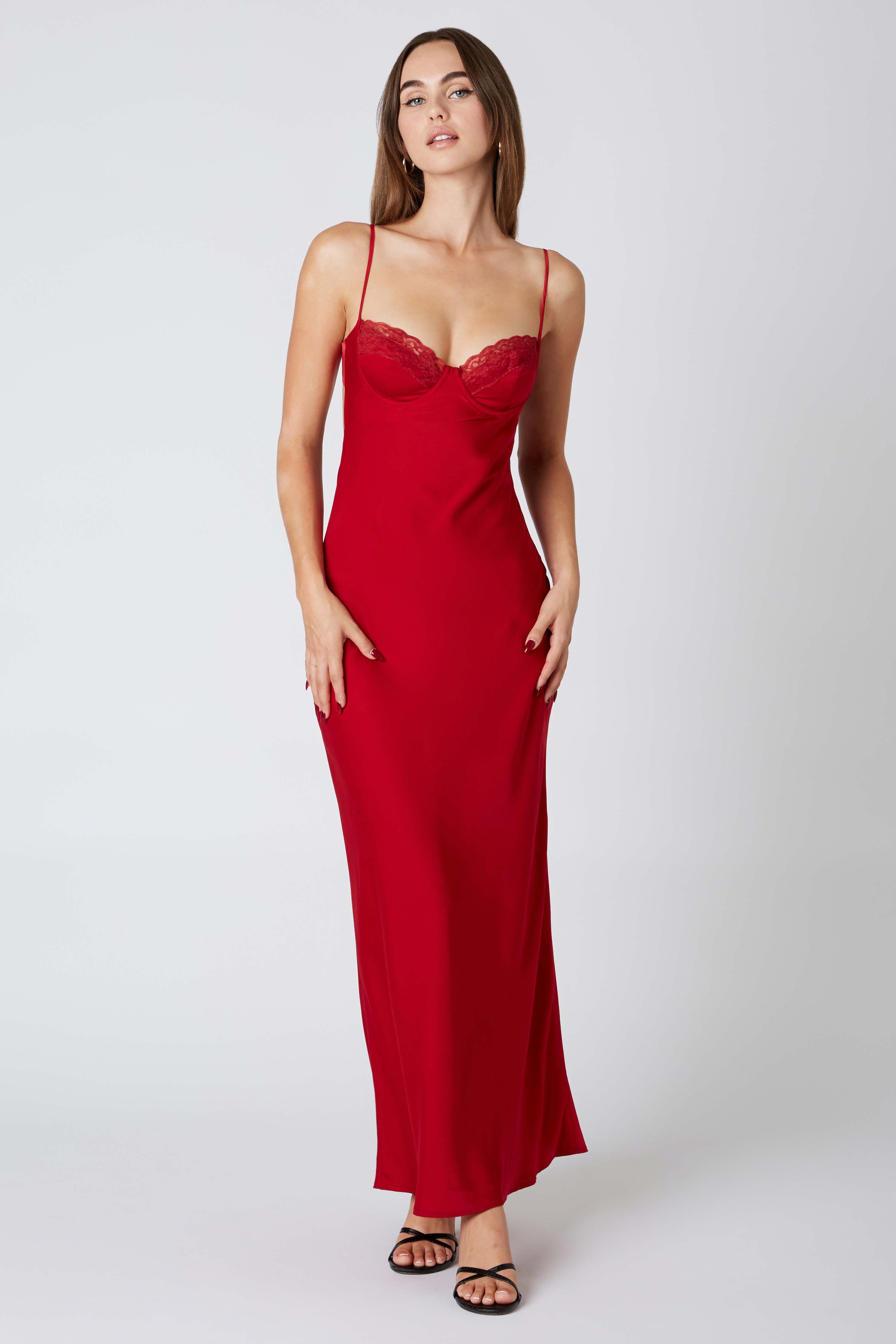 Corset Maxi Dress in Crimson Front View