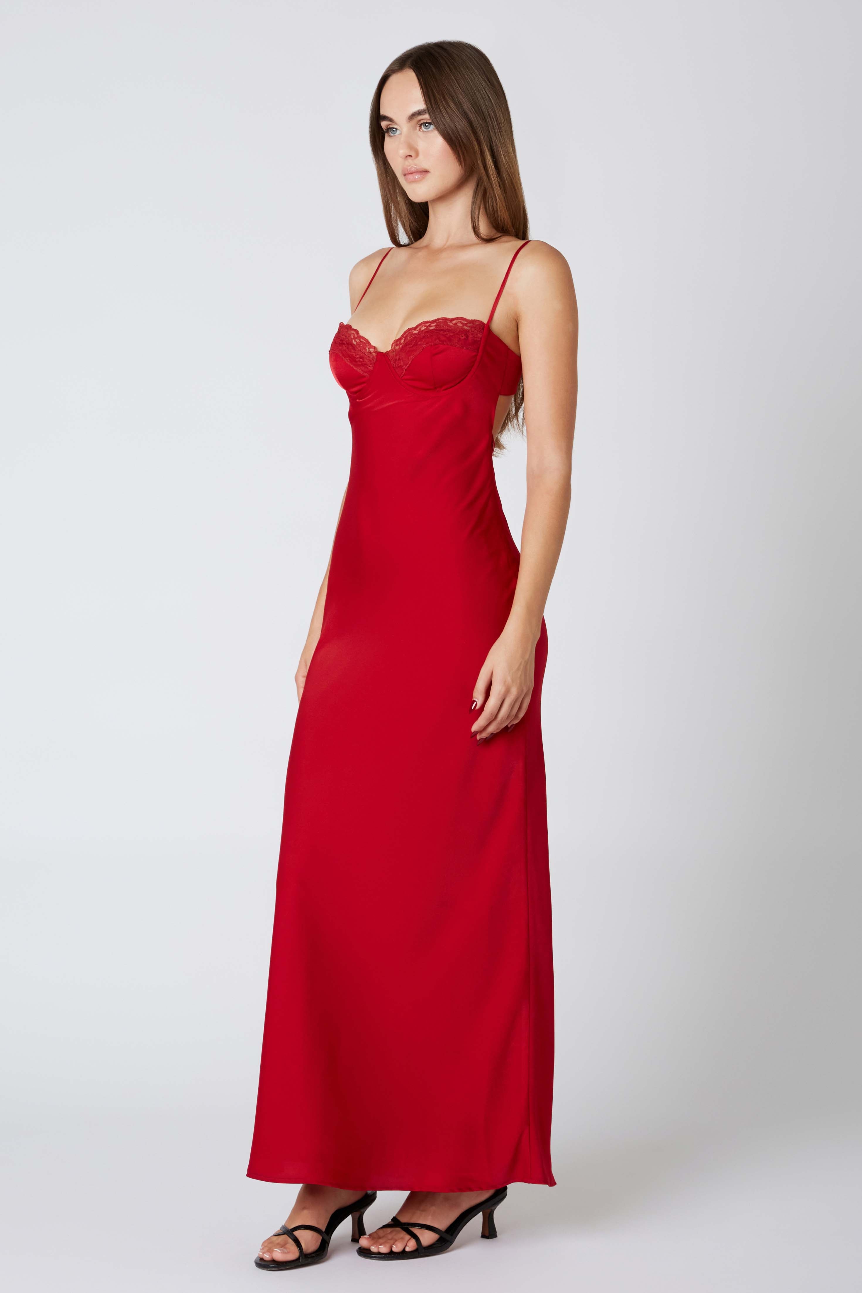 Corset Maxi Dress in Crimson Side View