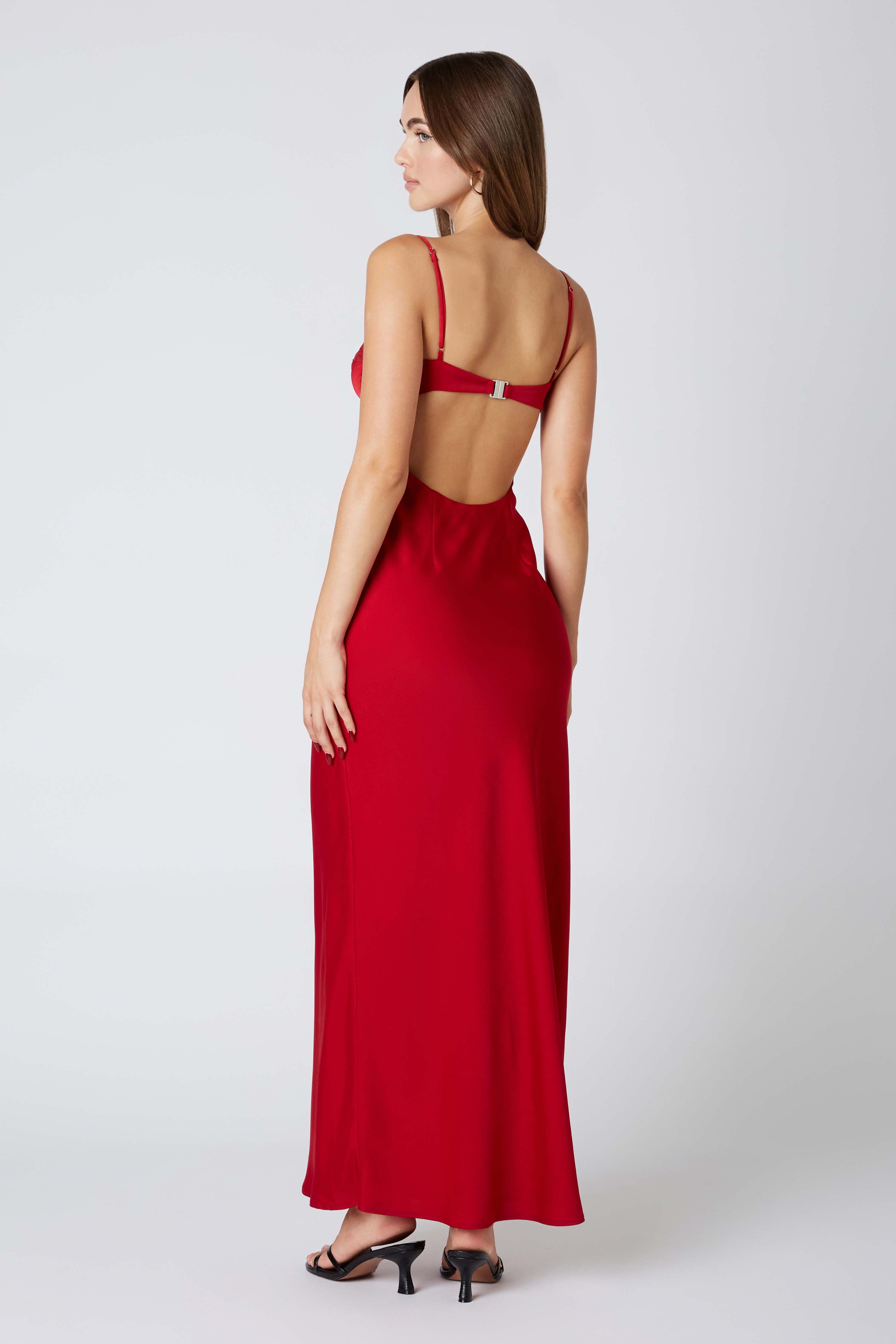 Corset Maxi Dress in Crimson Back View