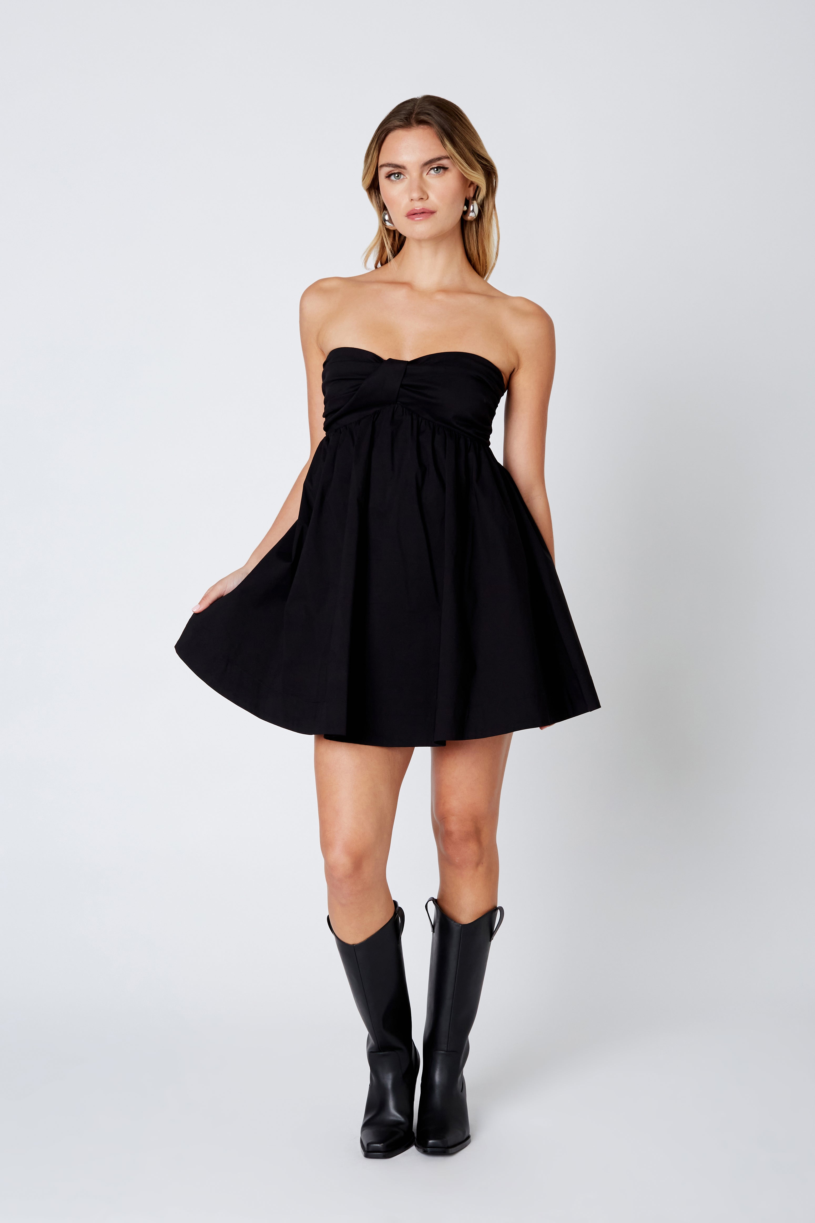 Strapless Babydoll Dress in black front view