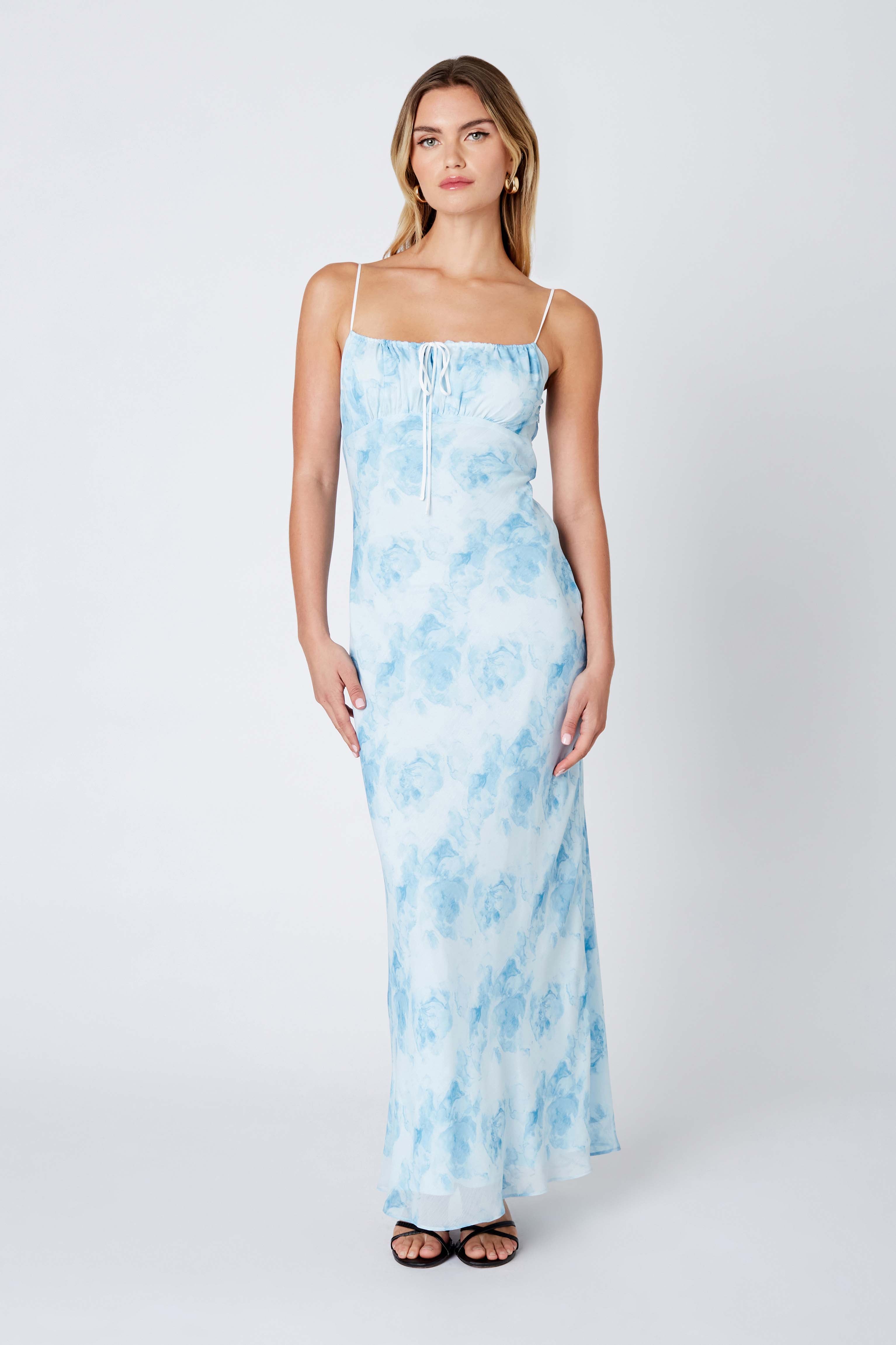 Floral Maxi Dress in Powder Blue Front View
