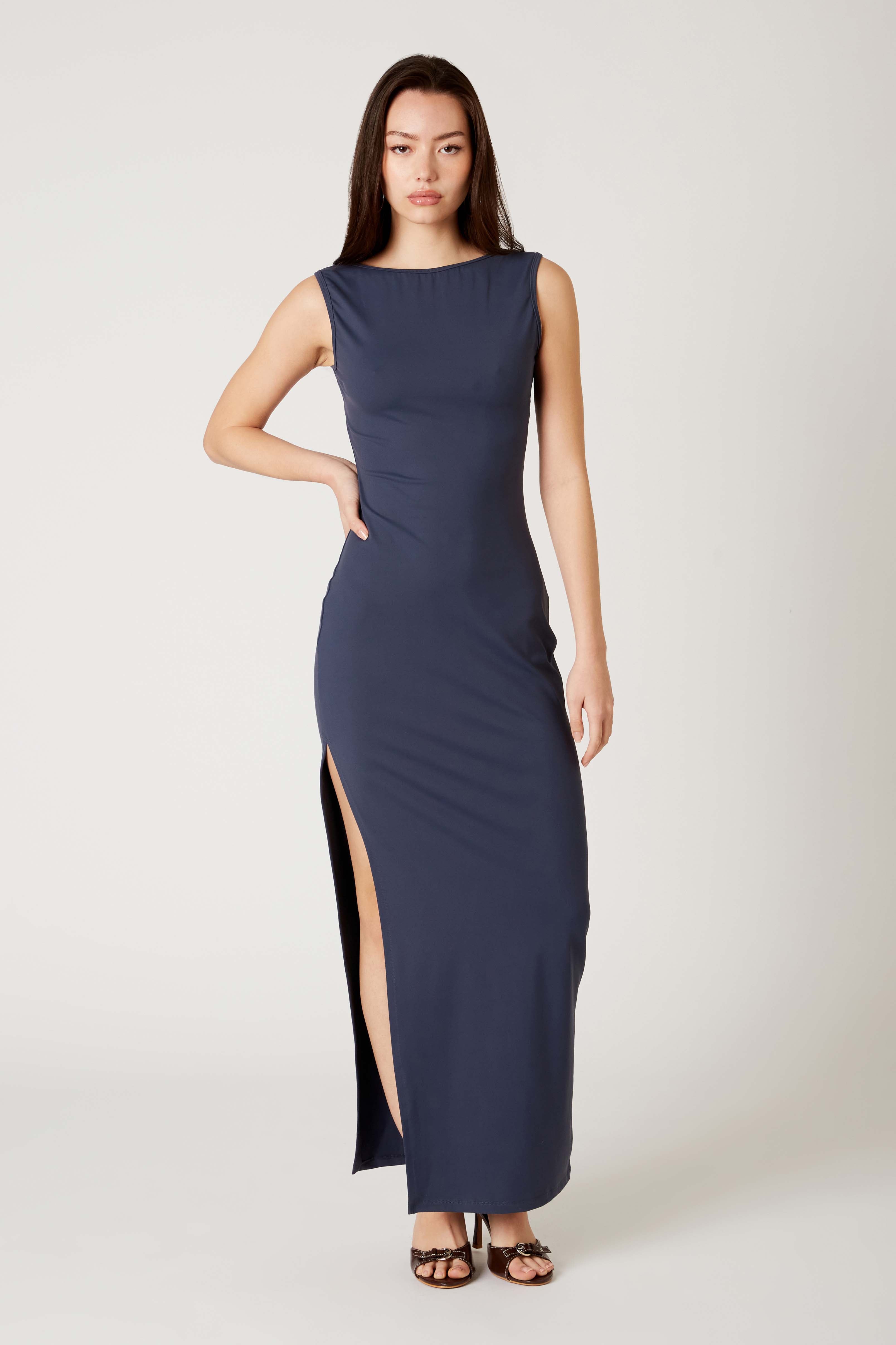 Bodycon Maxi Dress in pewter front view