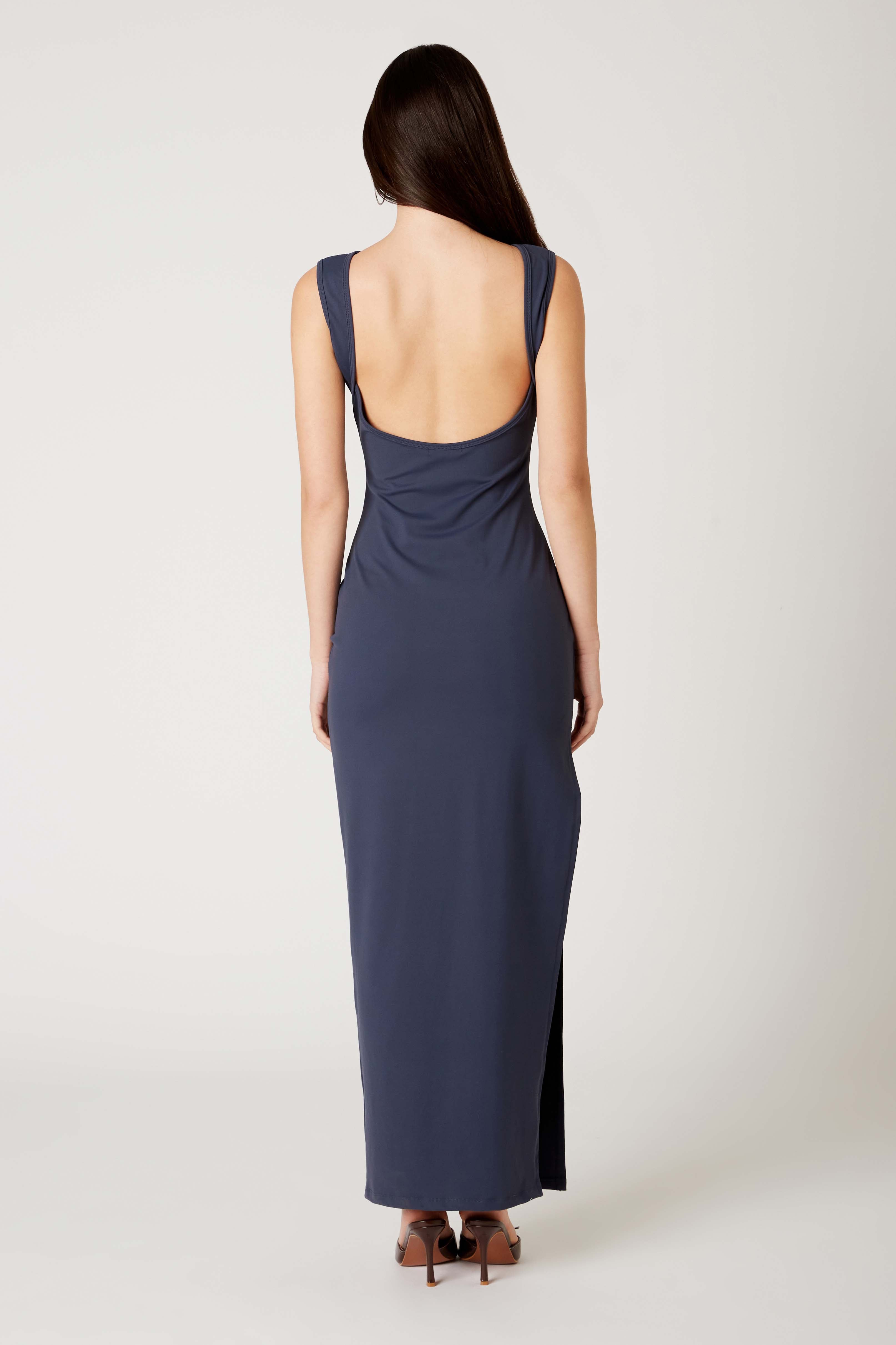 Bodycon Maxi Dress in pewter back view