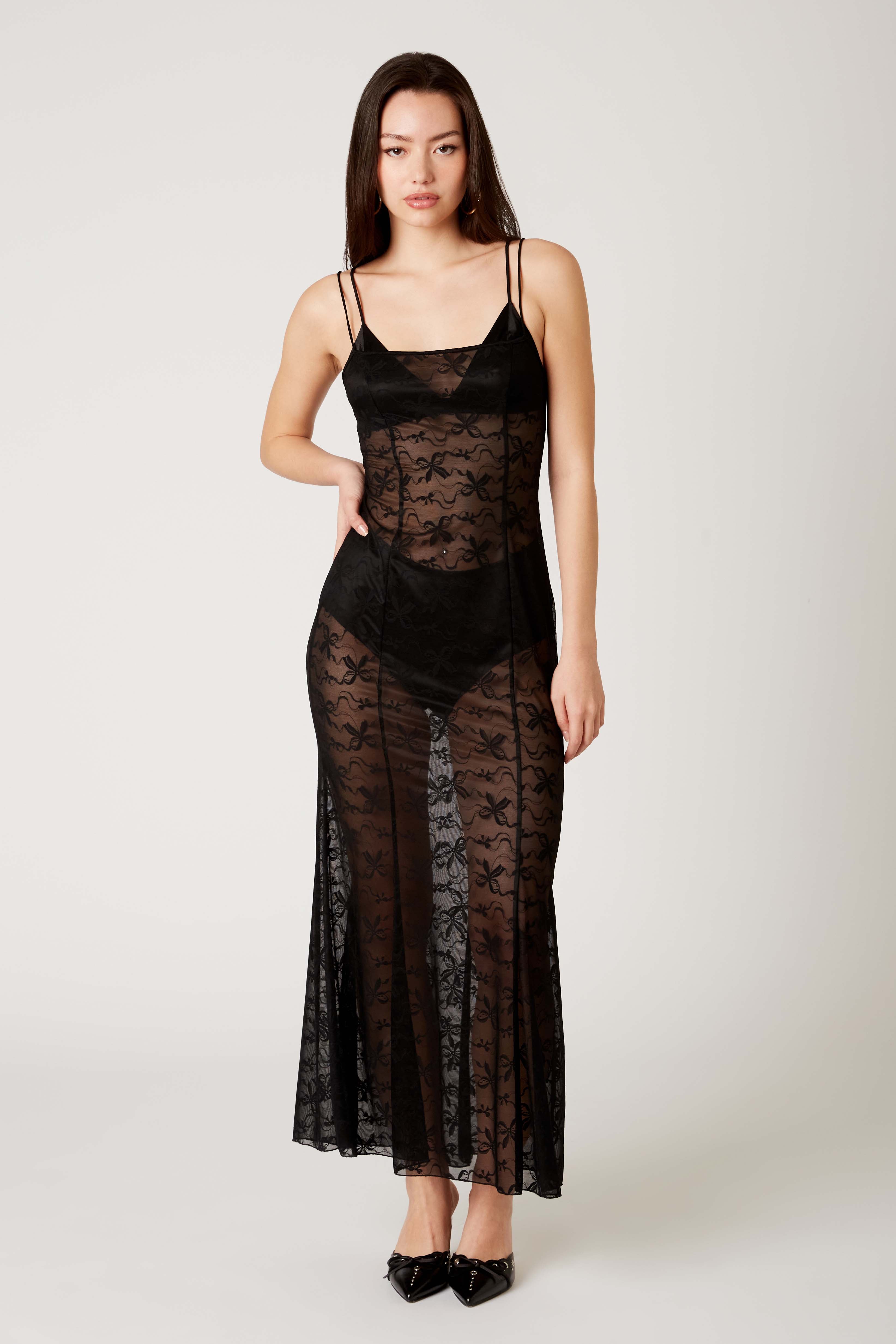 Lace Maxi Dress in black front view
