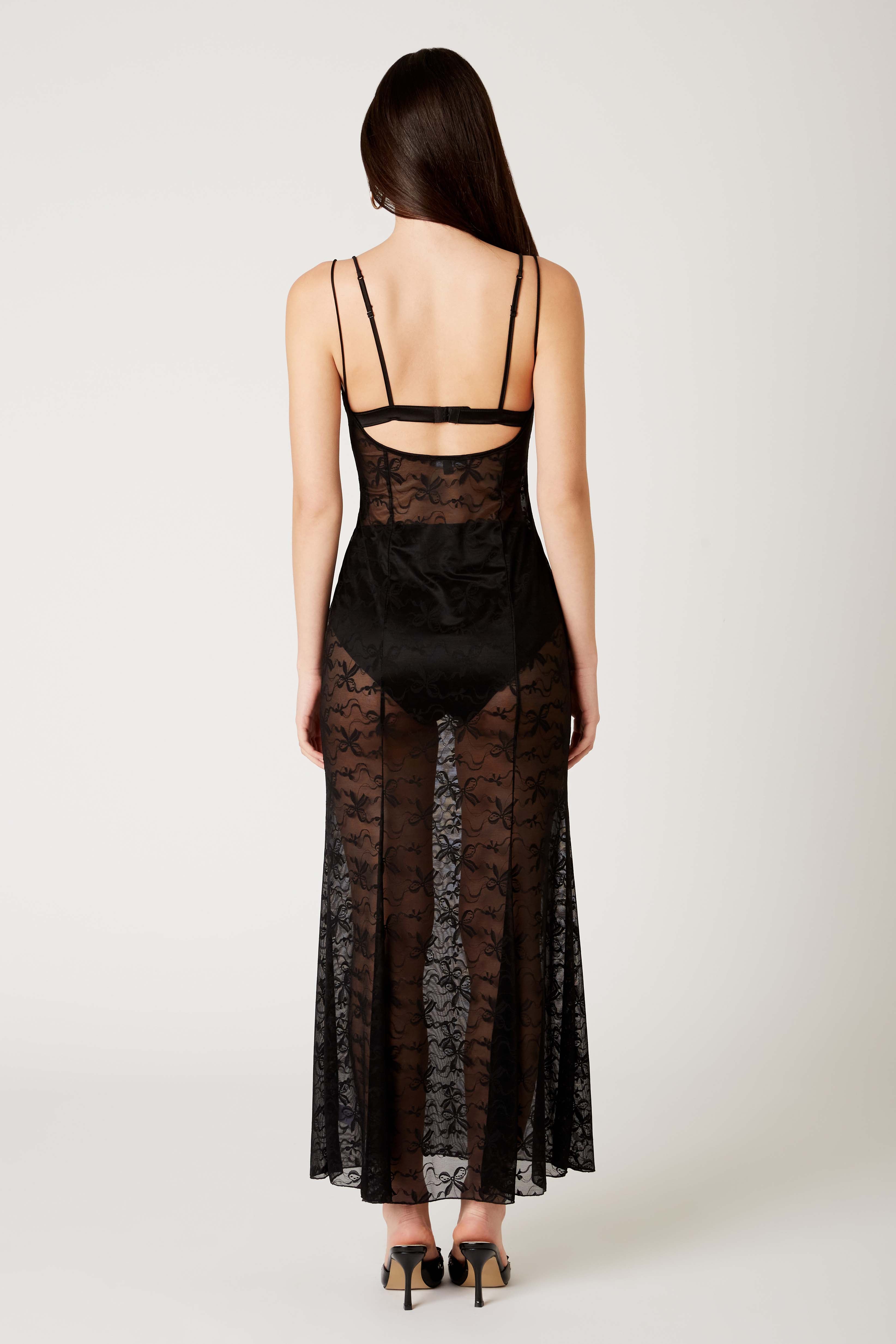 Lace Maxi Dress in black back view