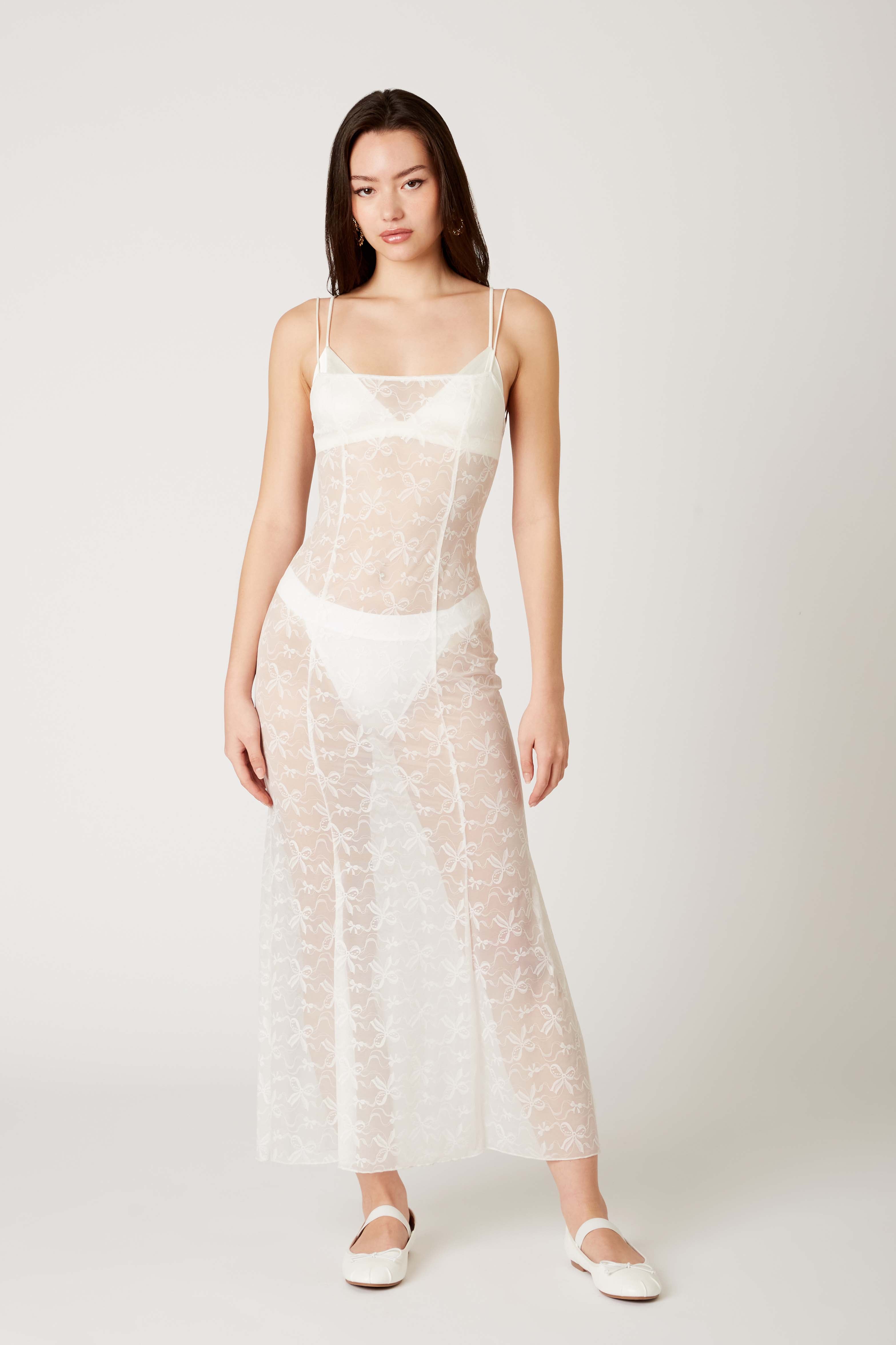 Lace Maxi Dress in white front view
