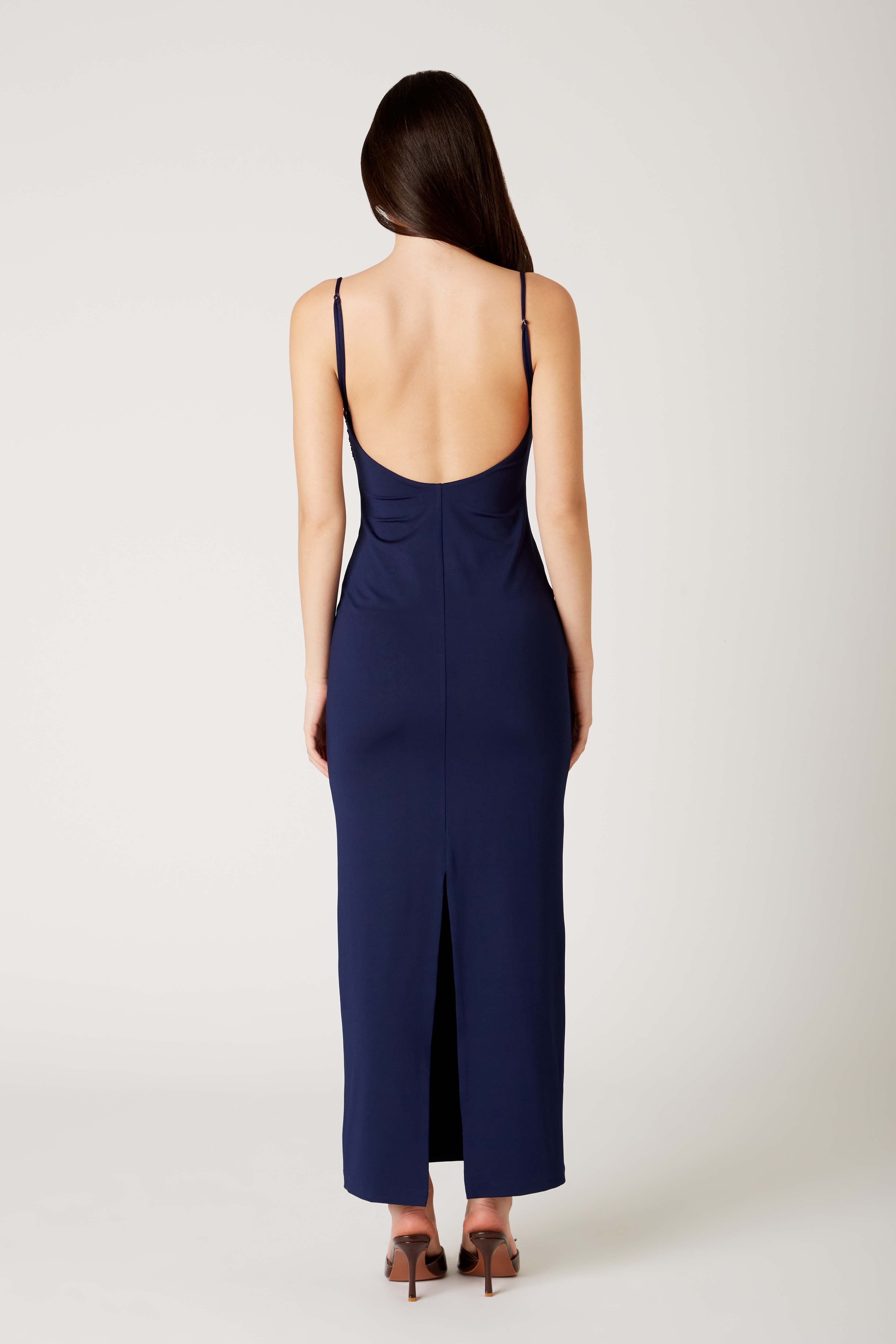 Knit Maxi Dress in navy back view