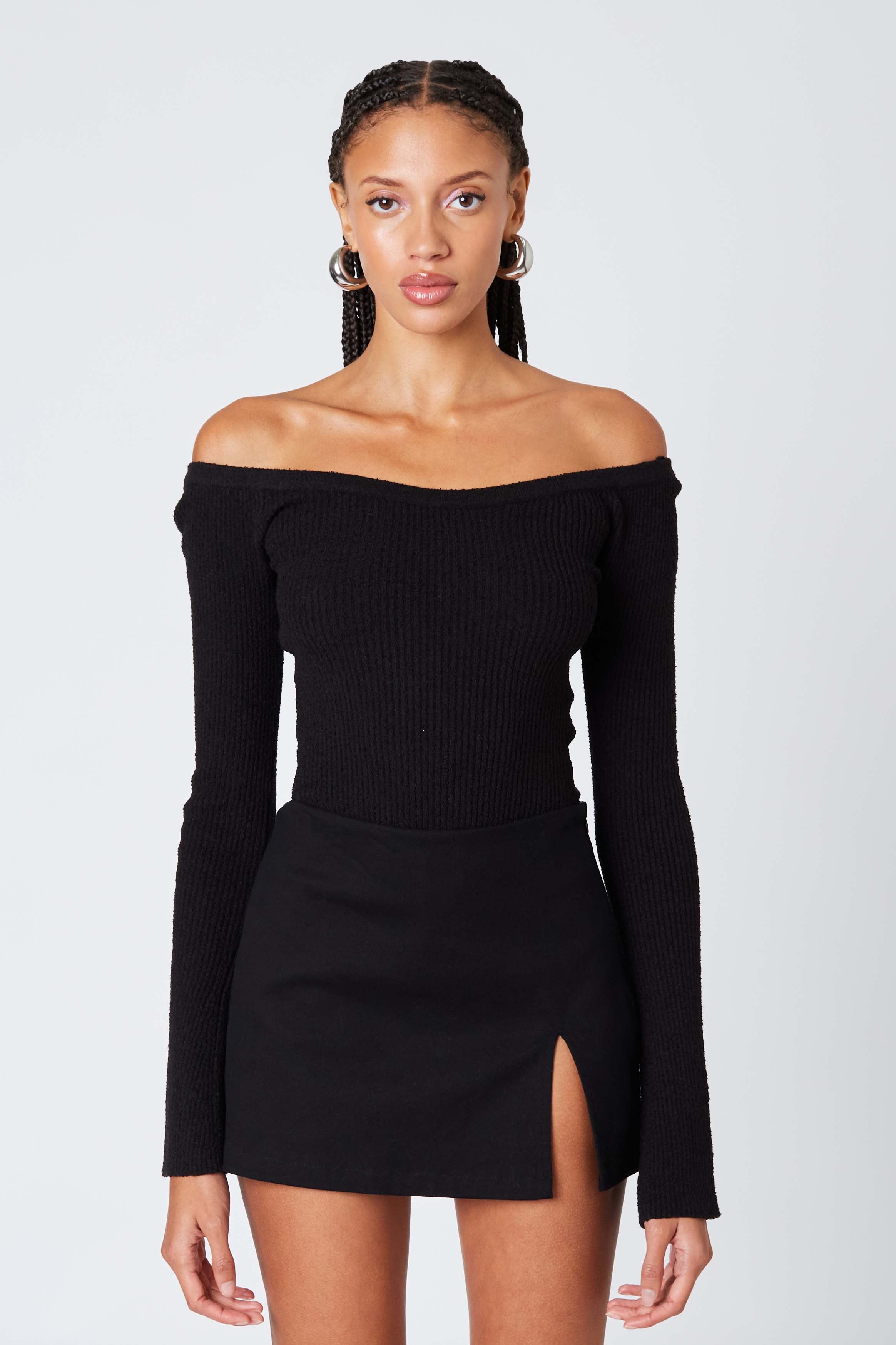 Twill Mini Skort in Black Front View