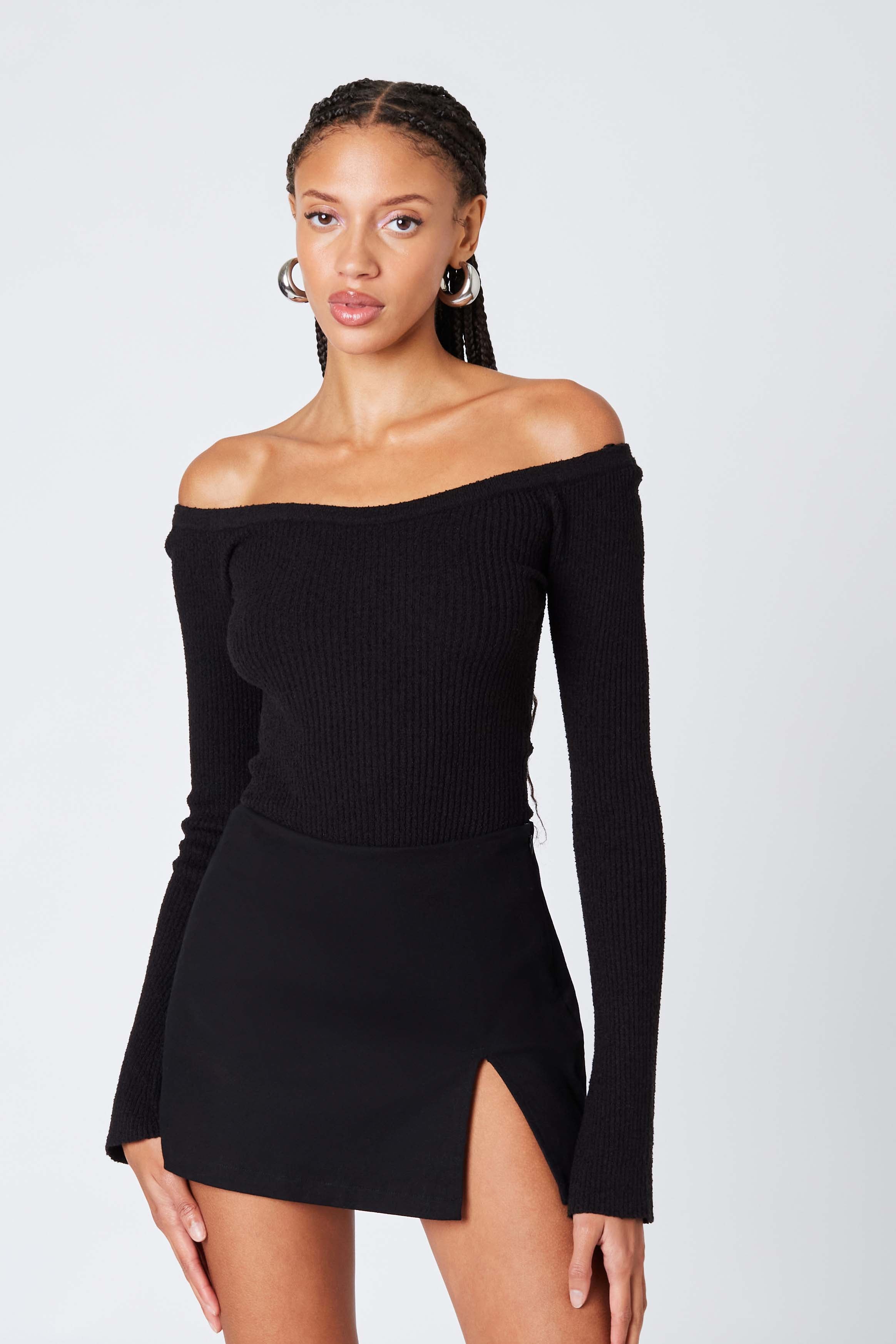 Twill Mini Skort in Black Front View