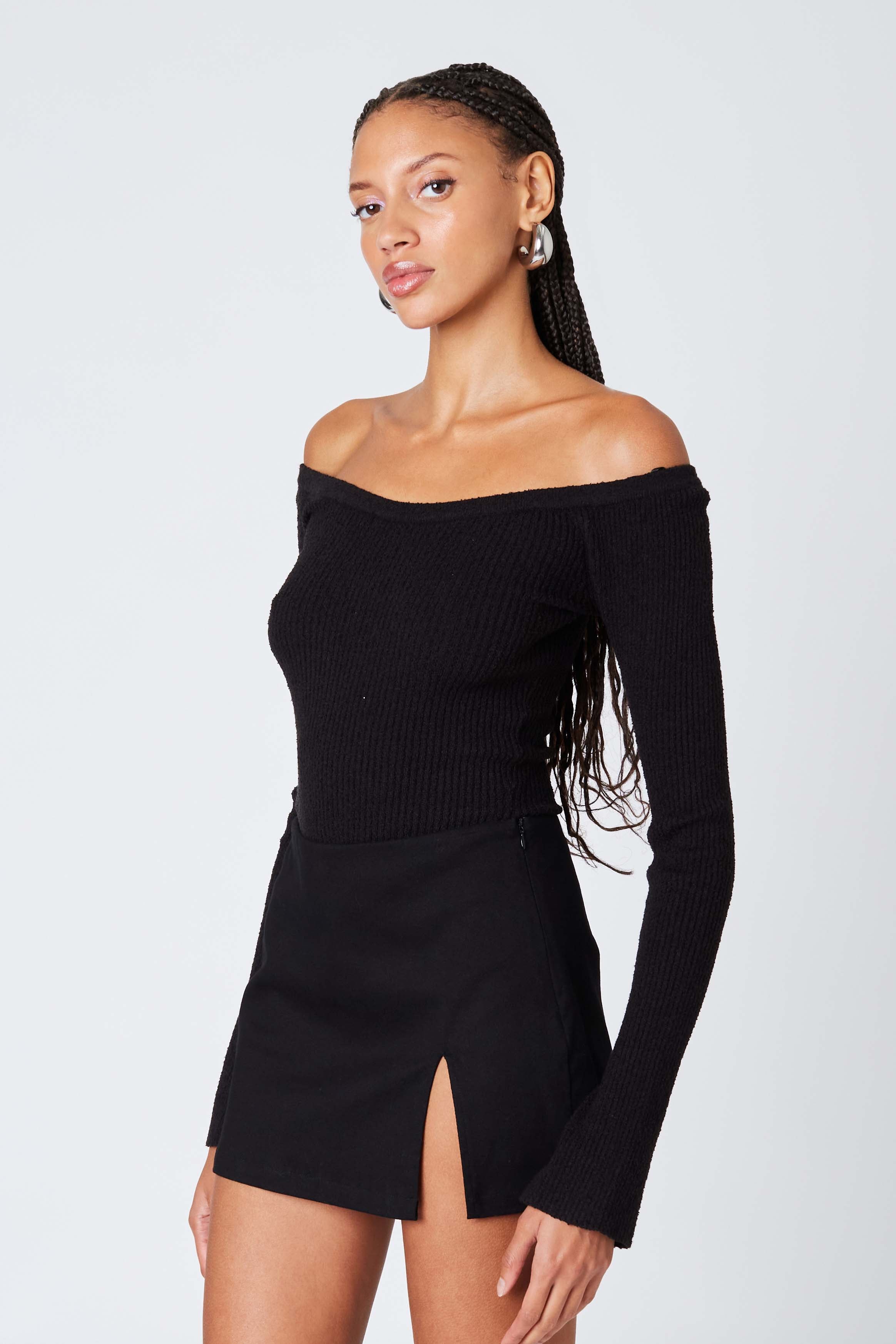 Twill Mini Skort in Black Side View