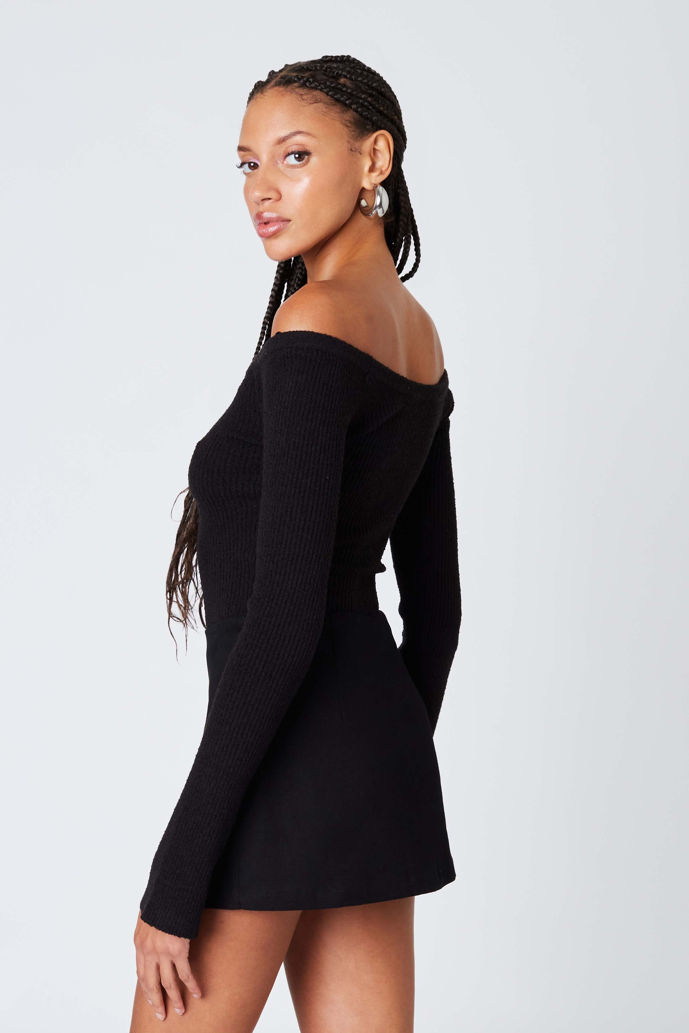 Twill Mini Skort in Black Back View