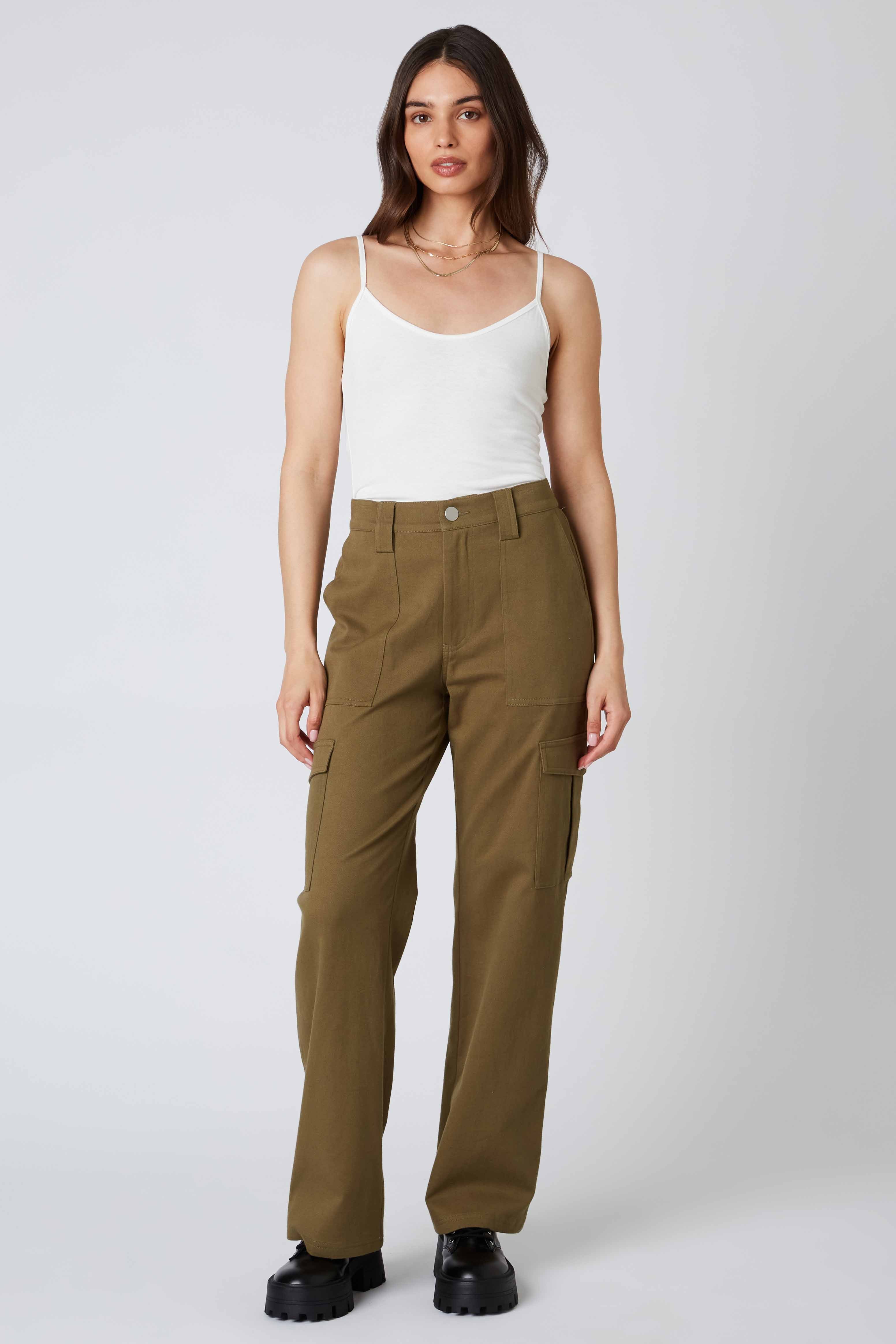 Twill Cargo Pants in Fern Front View