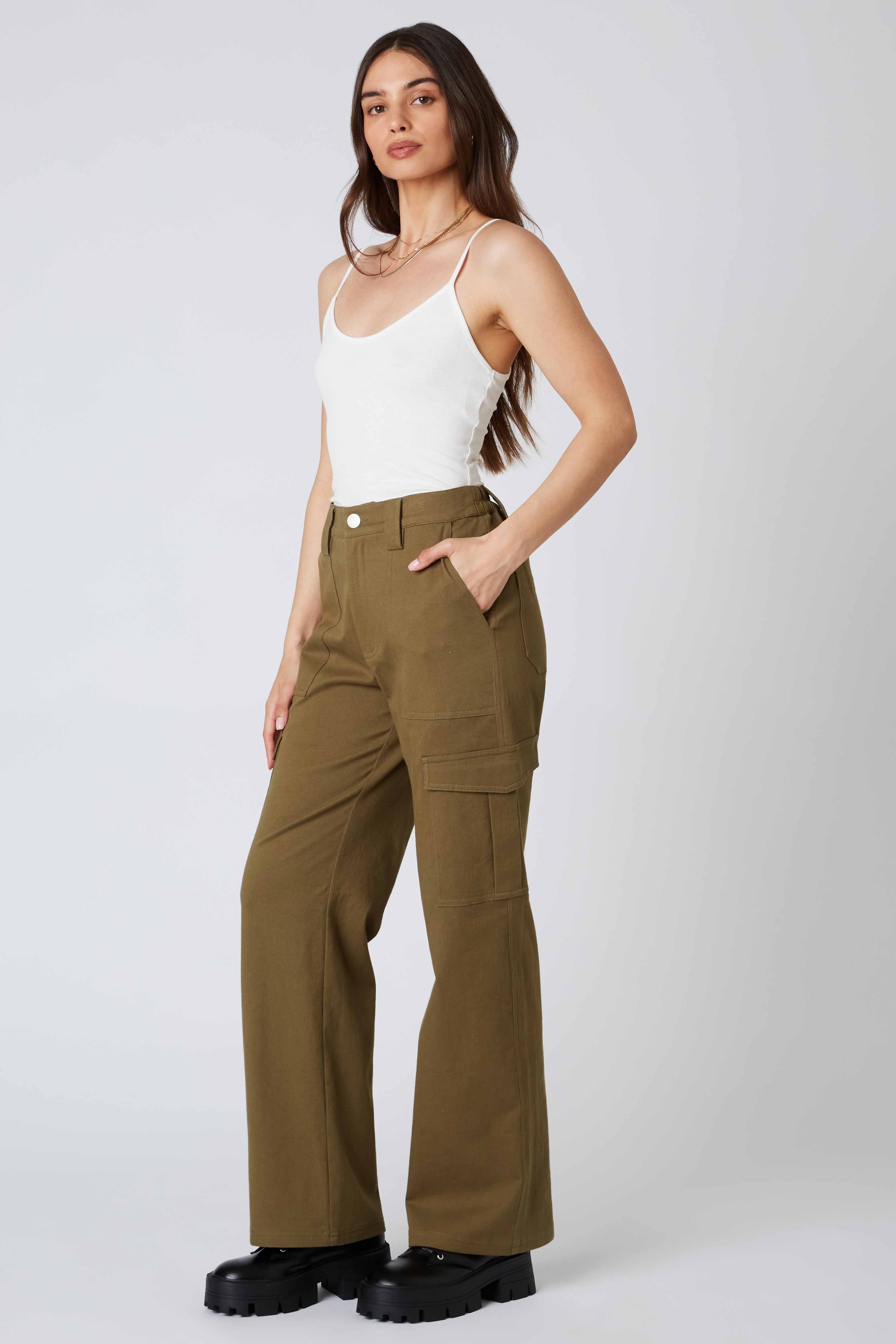 Twill Cargo Pants in Fern Side View