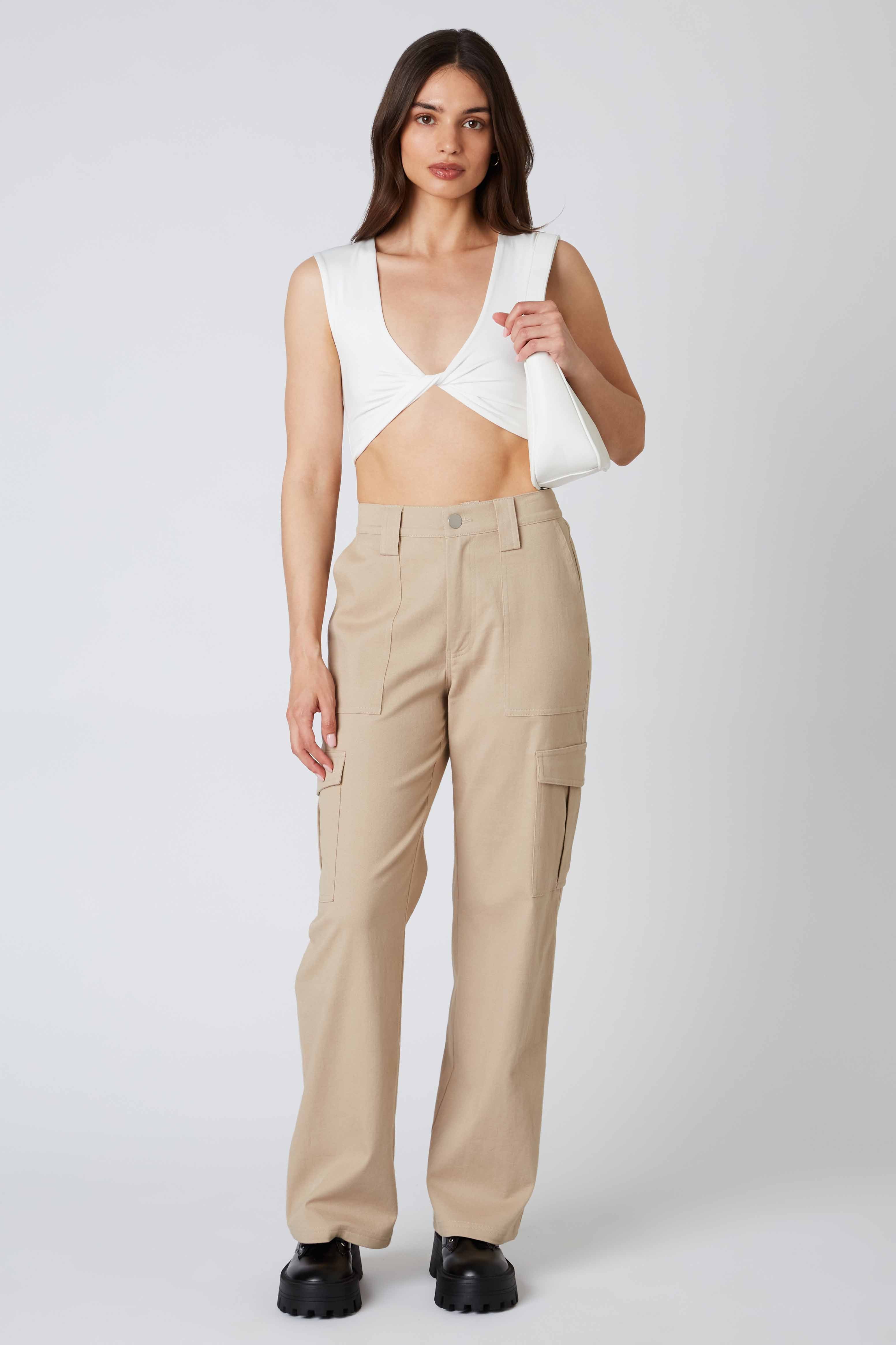 Twill Cargo Pants in Taupe Front View