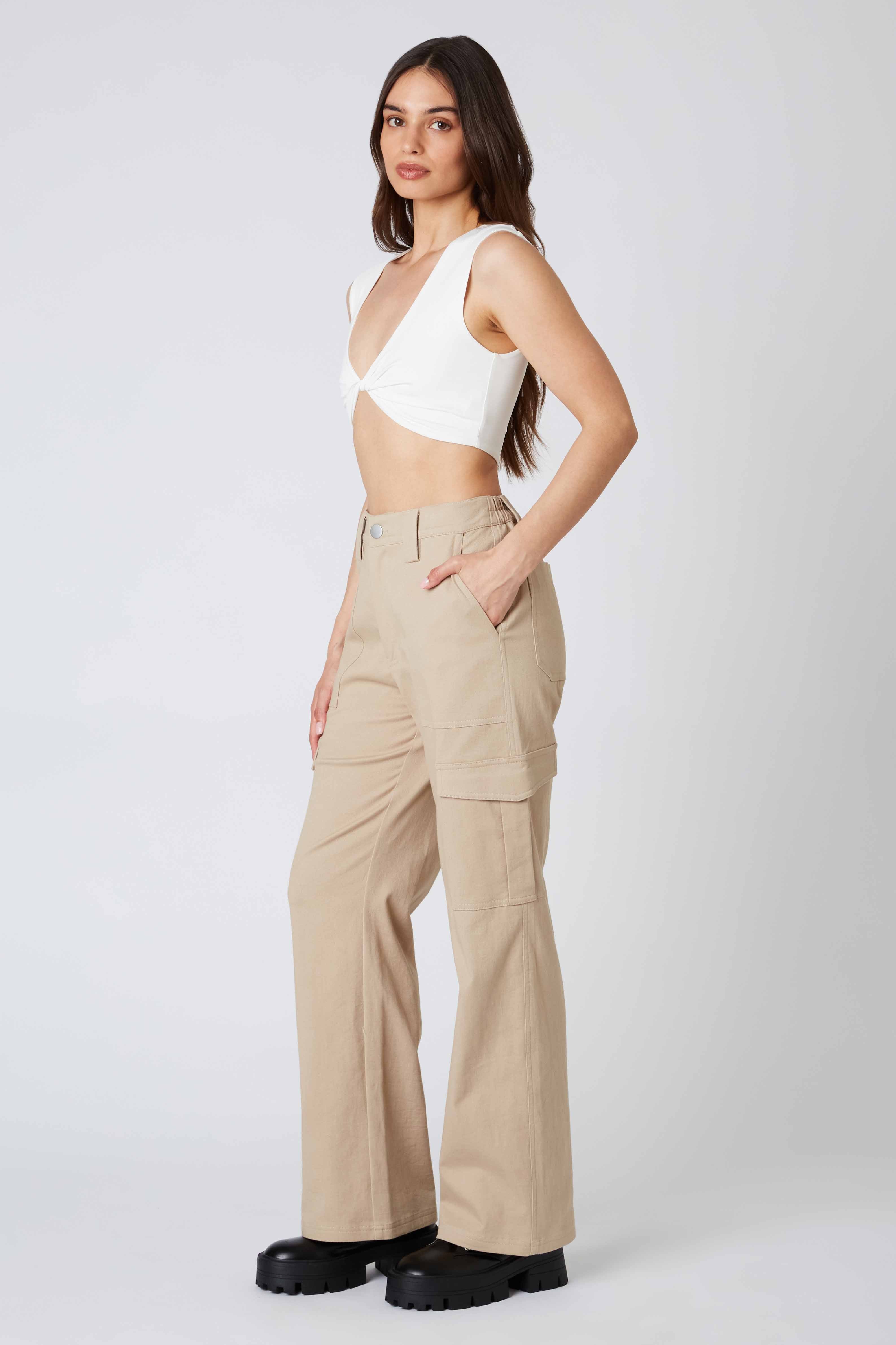 Twill Cargo Pants in Taupe Side View