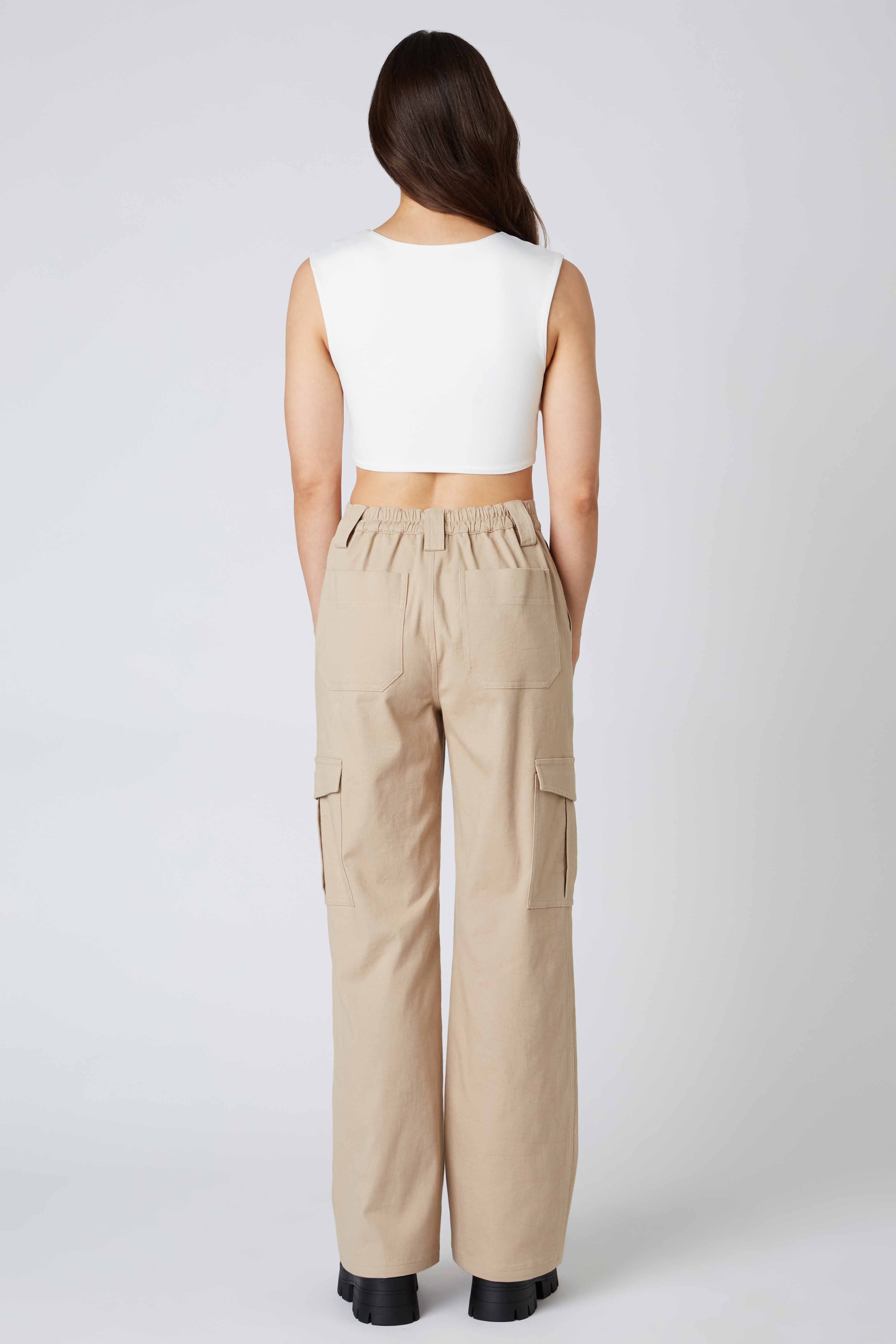 Twill Cargo Pants in Taupe Back View