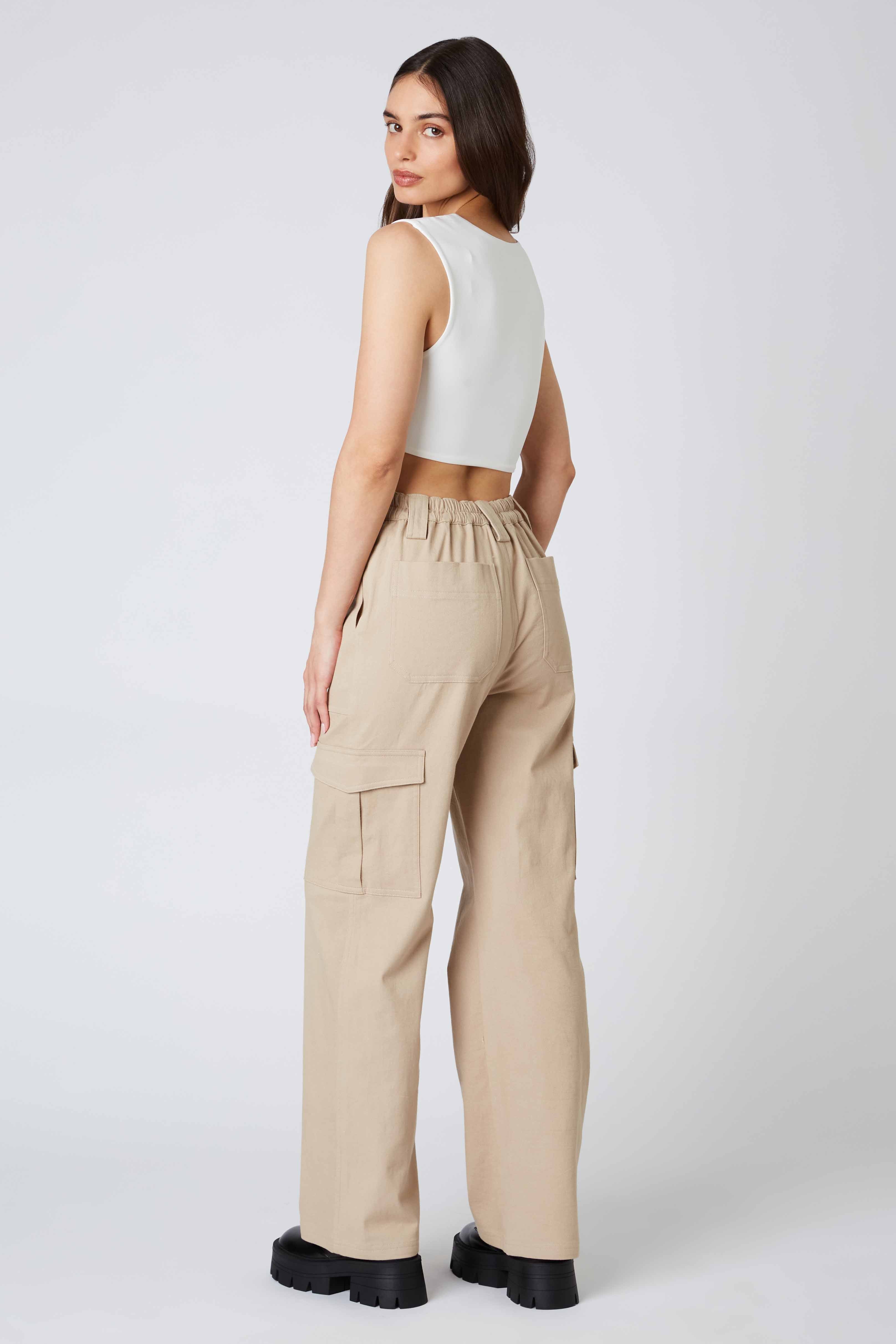 Twill Cargo Pants in Taupe Back View