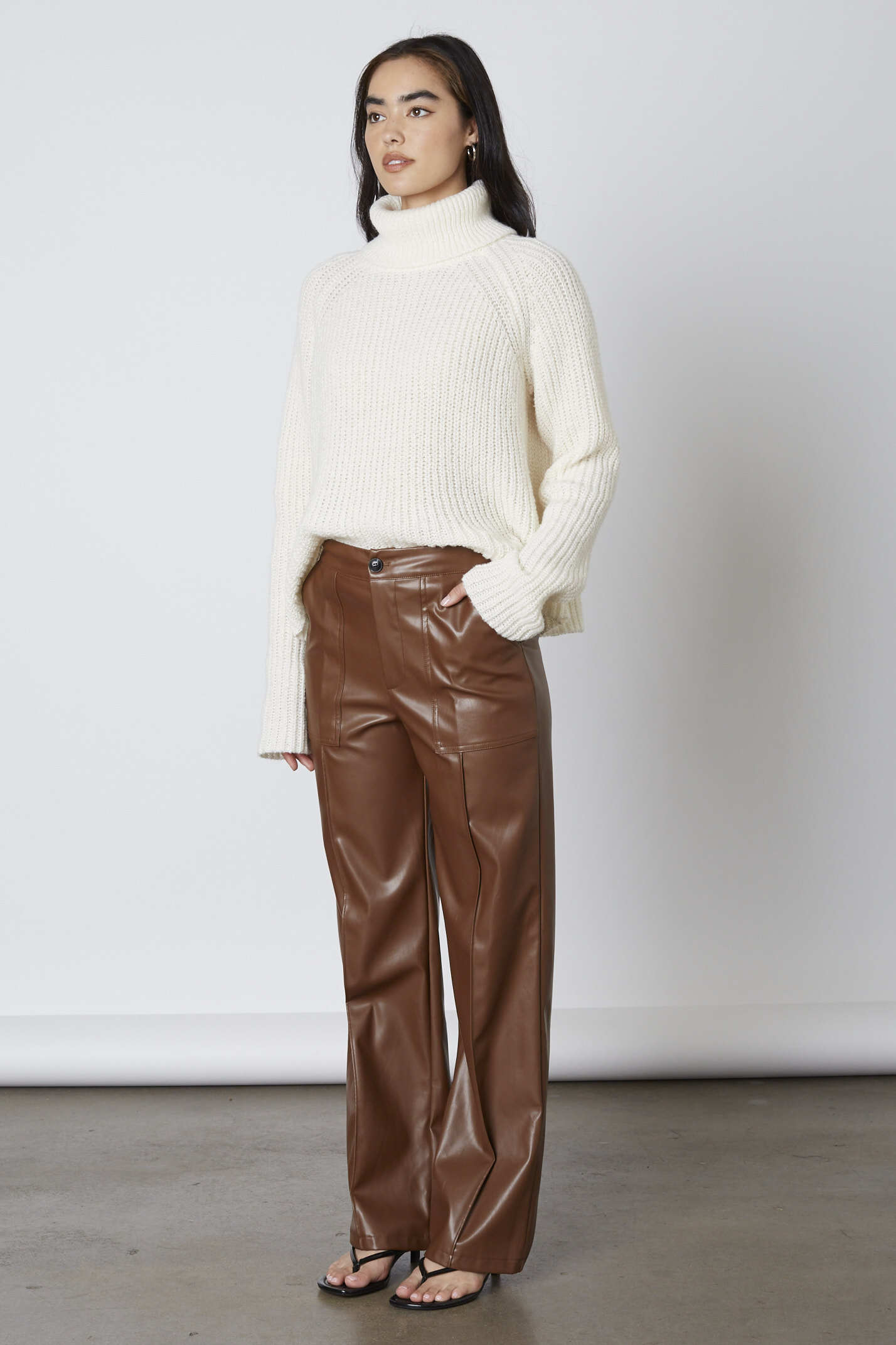 Faux Leather Pants in Brown Side View