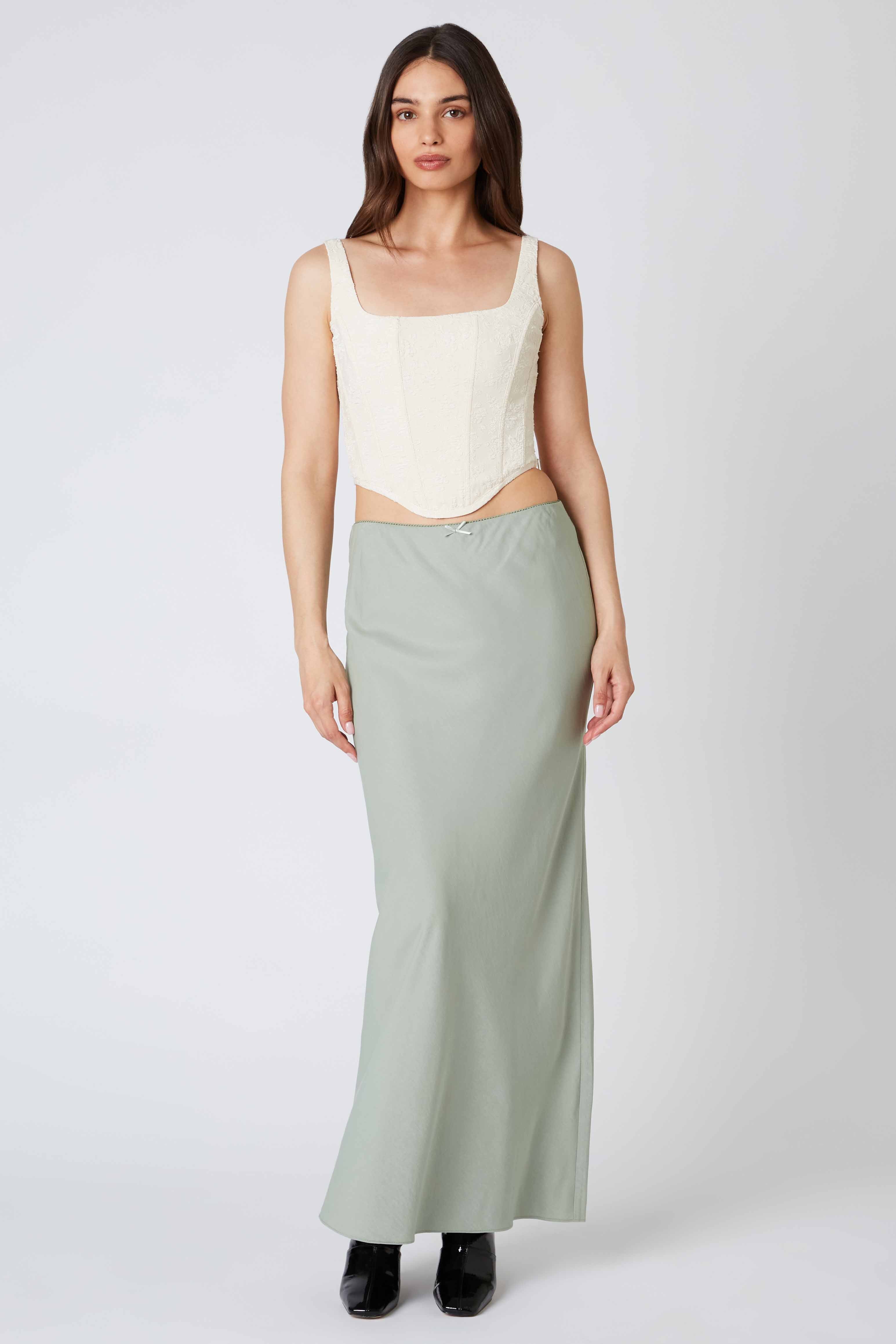 Denim Bias Maxi Skirt in Sage Front View