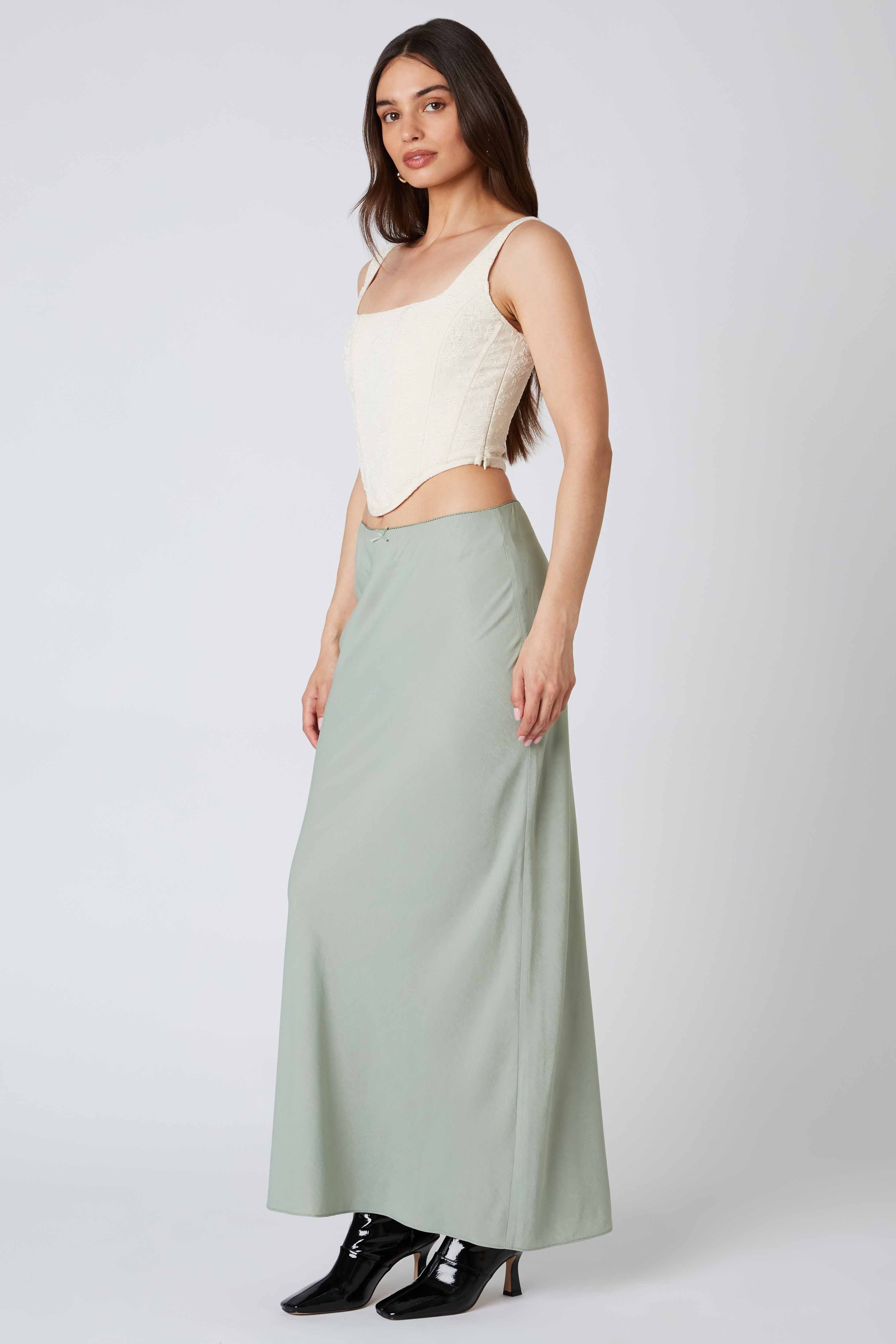 Denim Bias Maxi Skirt in Sage Side View