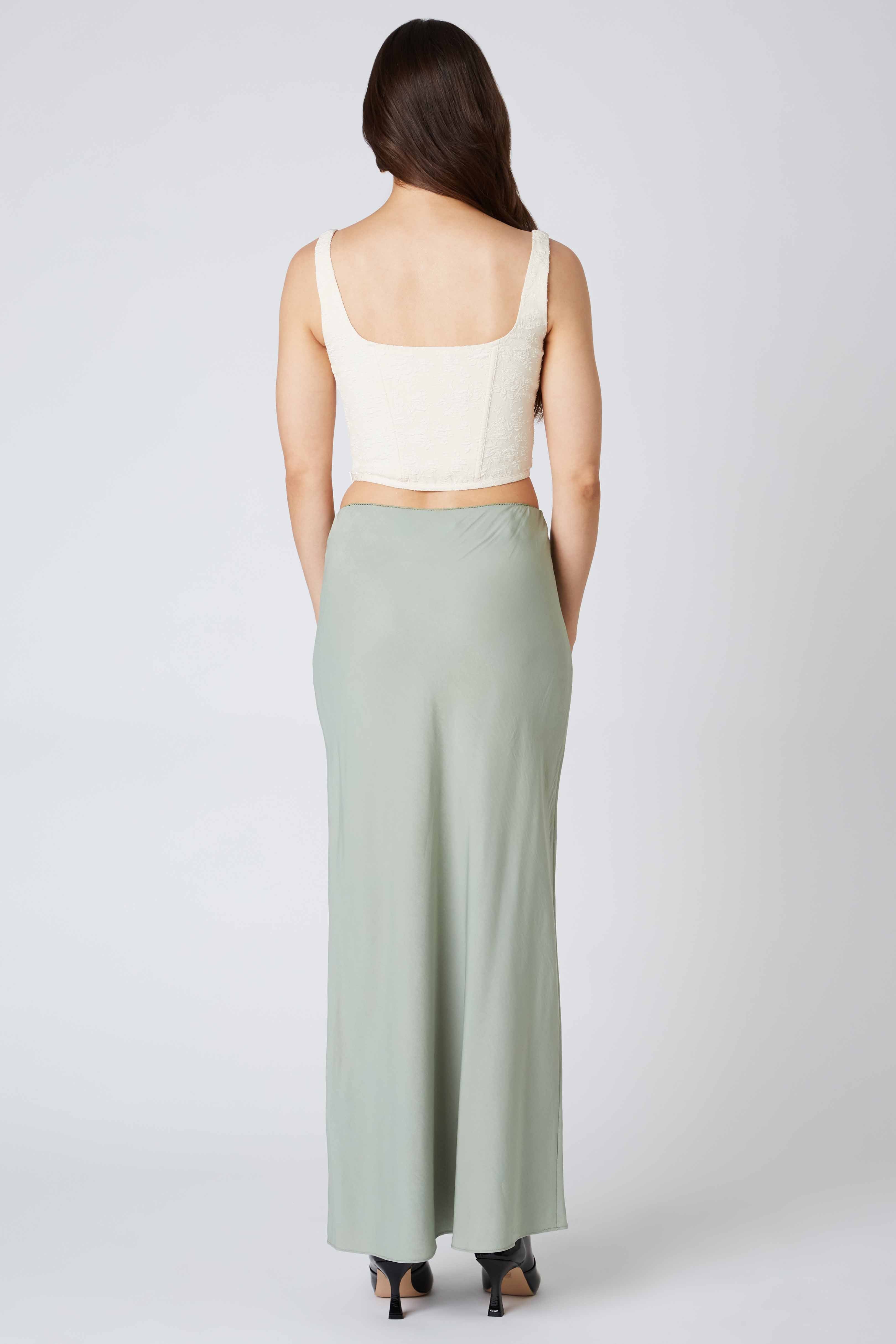 Denim Bias Maxi Skirt in Sage Back View