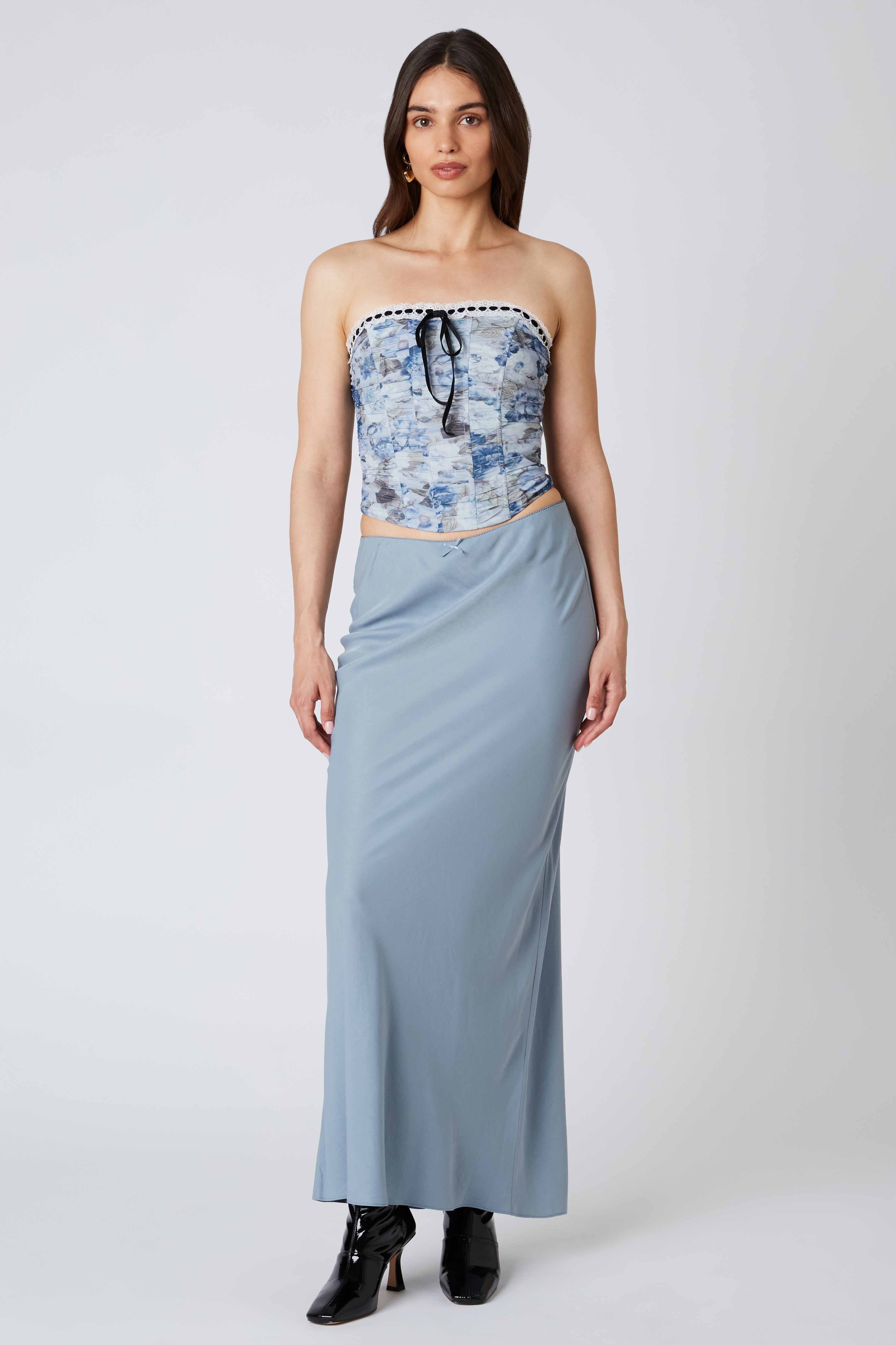 Bias Maxi Skirt in Steel Front View