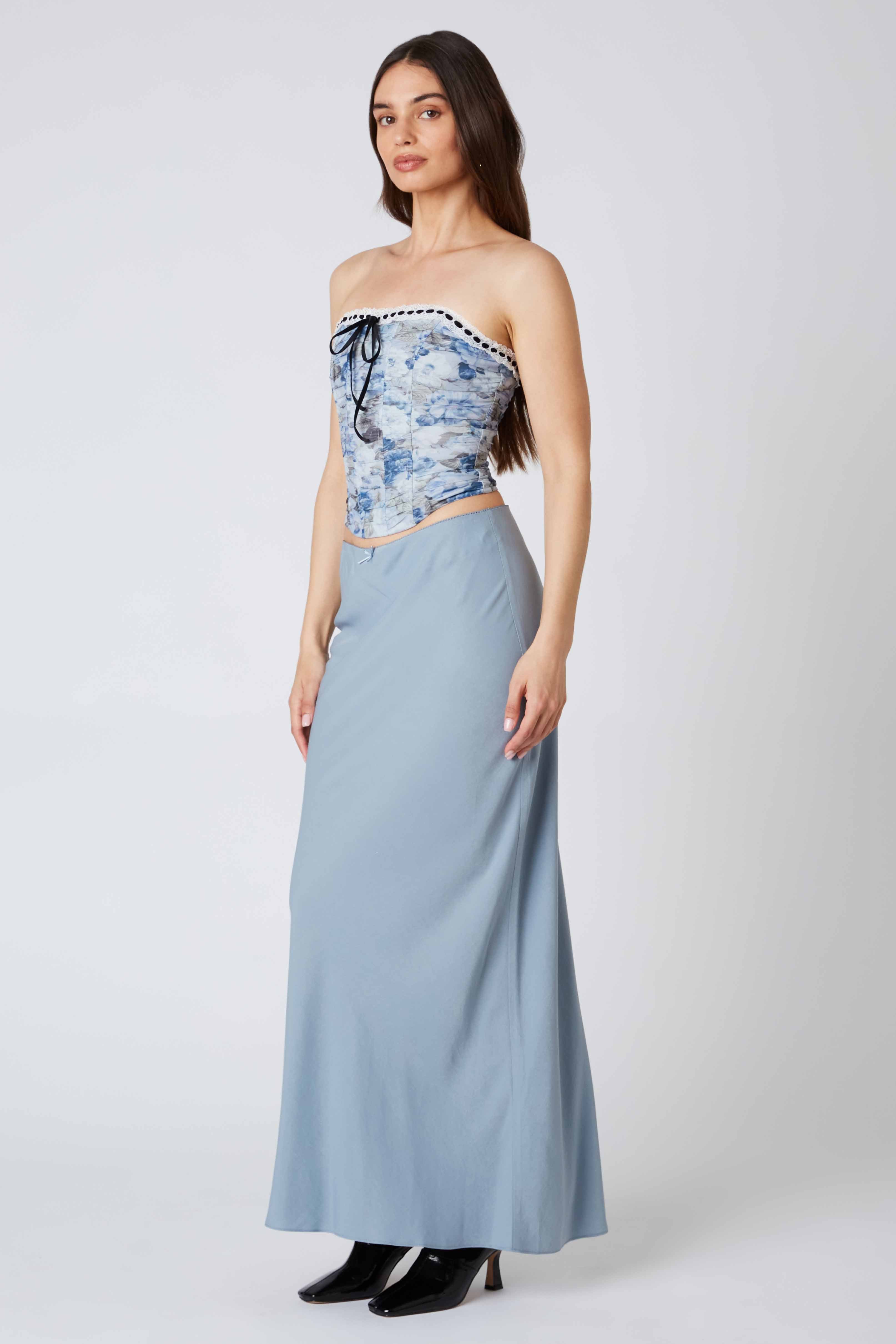 Bias Maxi Skirt in Steel Side View