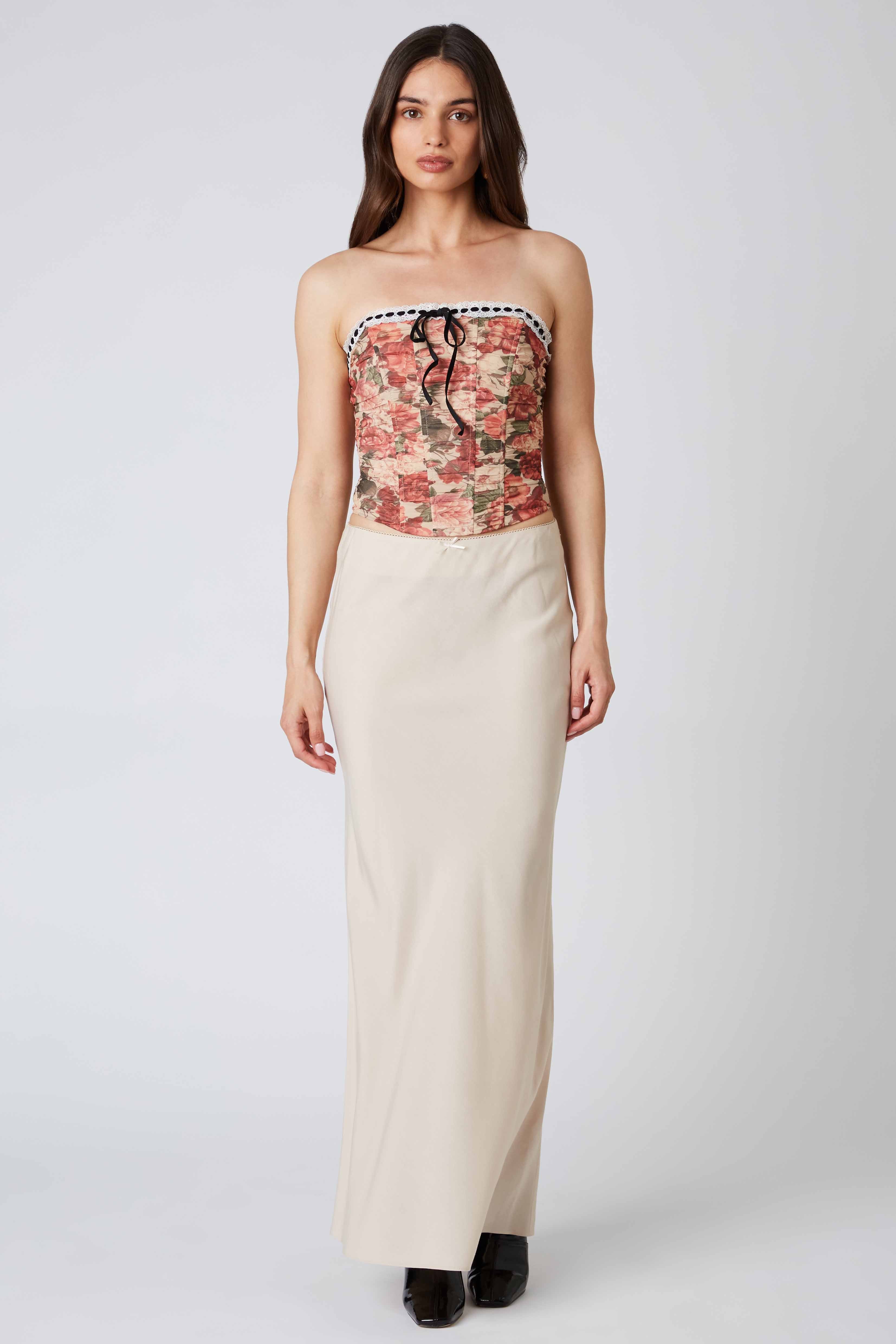 Denim Bias Maxi Skirt in Stone Front View
