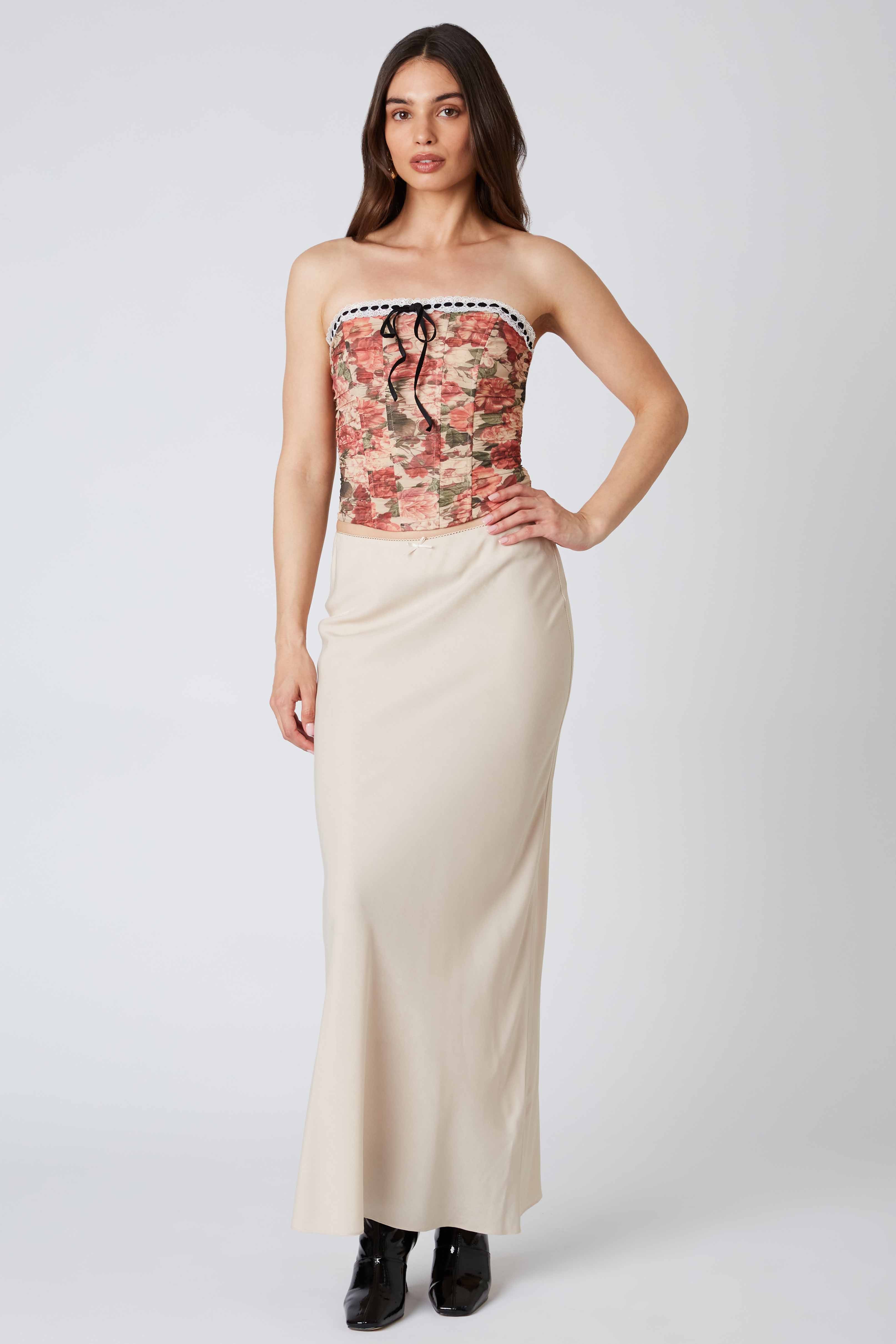Denim Bias Maxi Skirt in Stone Front View