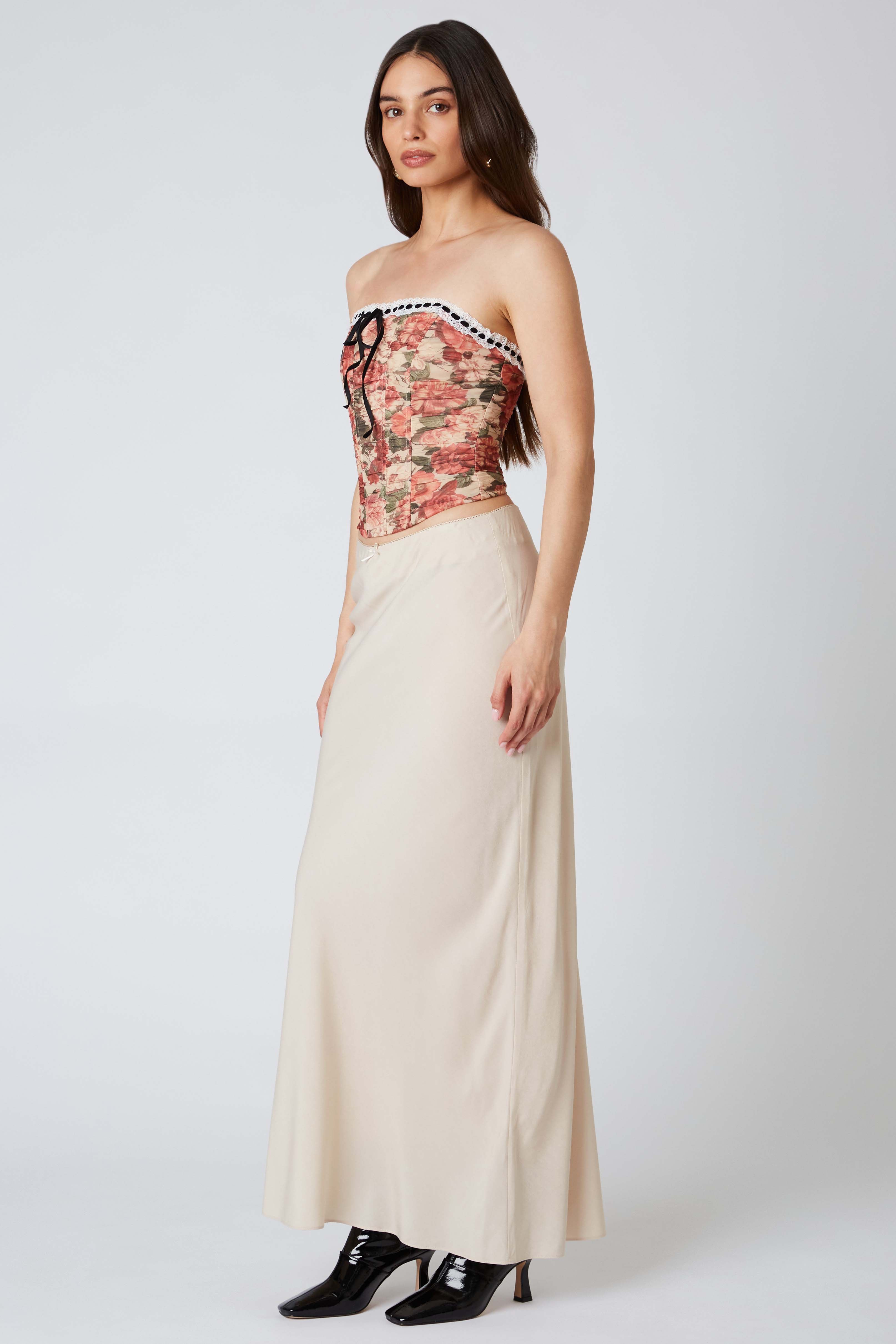 Denim Bias Maxi Skirt in Stone Side View