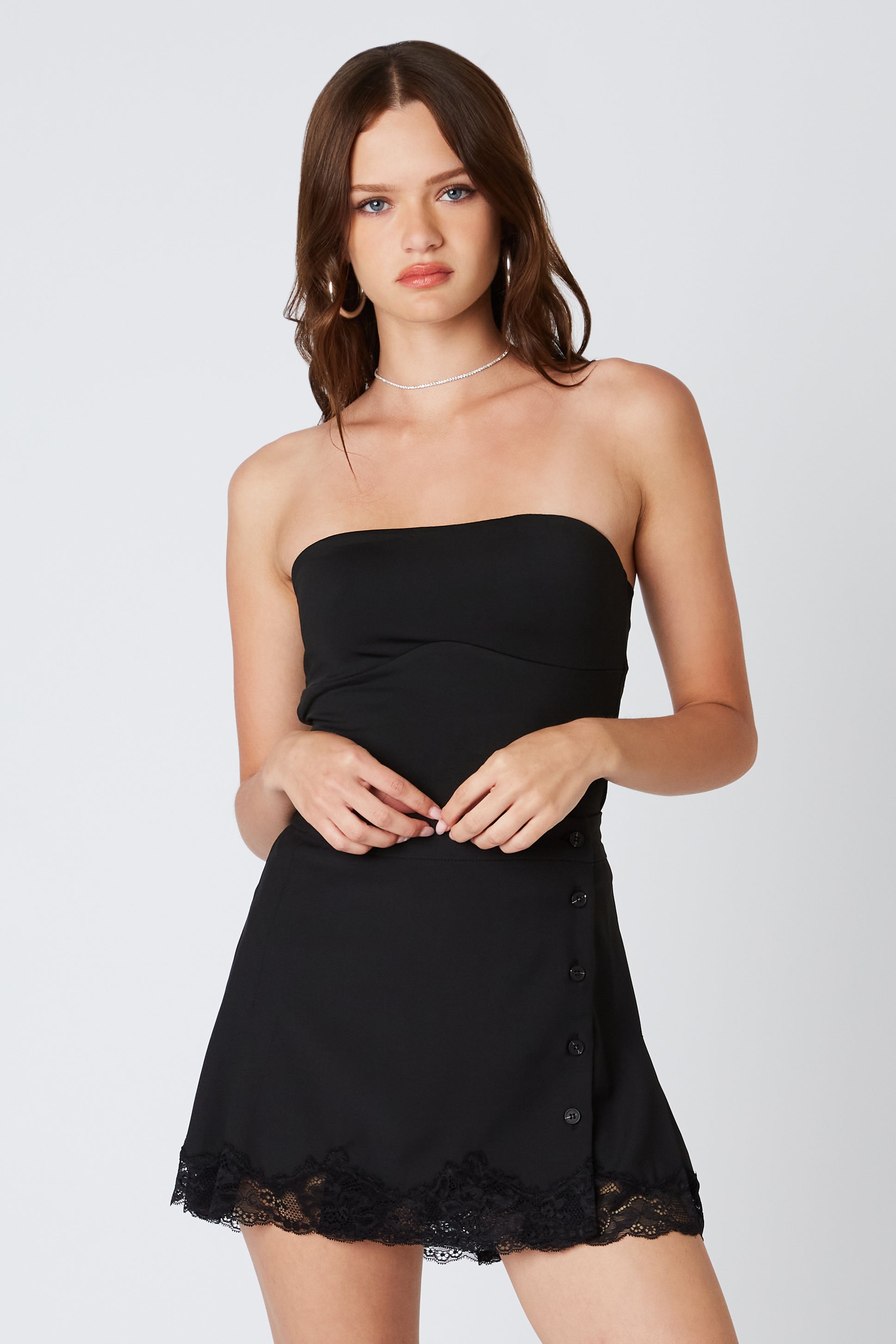 Lace Trim Mini Skirt Black Front