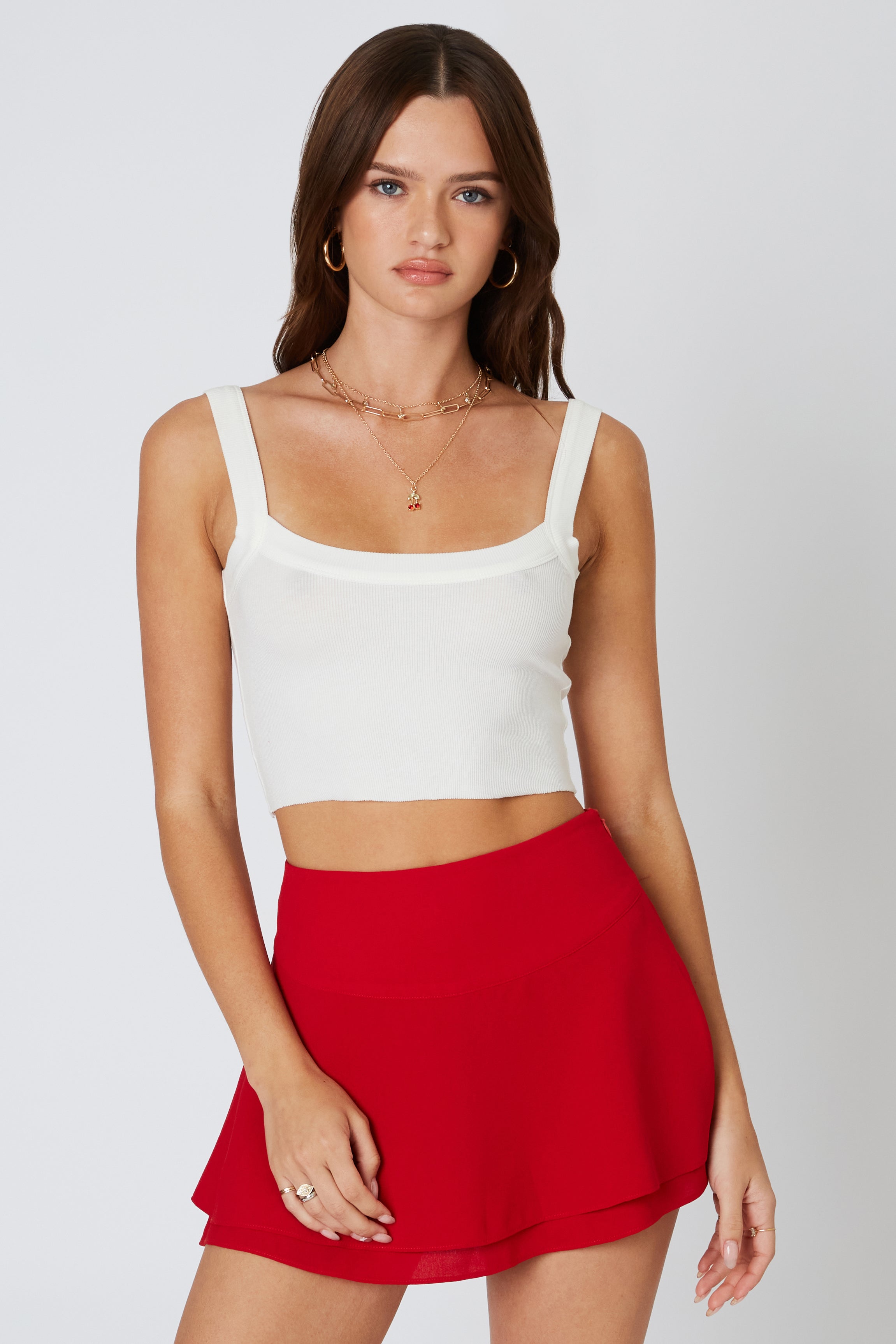 Double Layered Skort in Red Front View