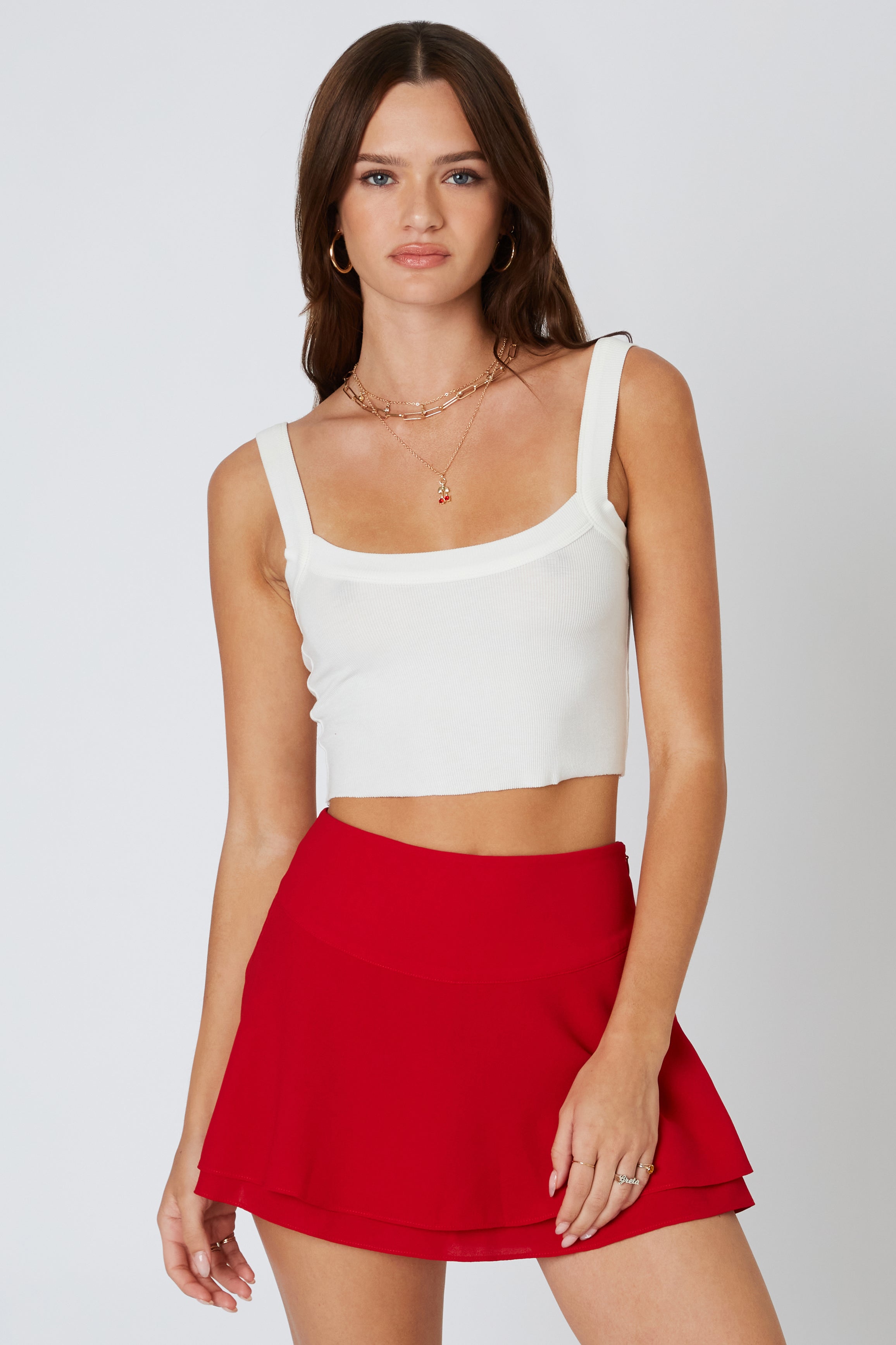Double Layered Skort in Red Front View