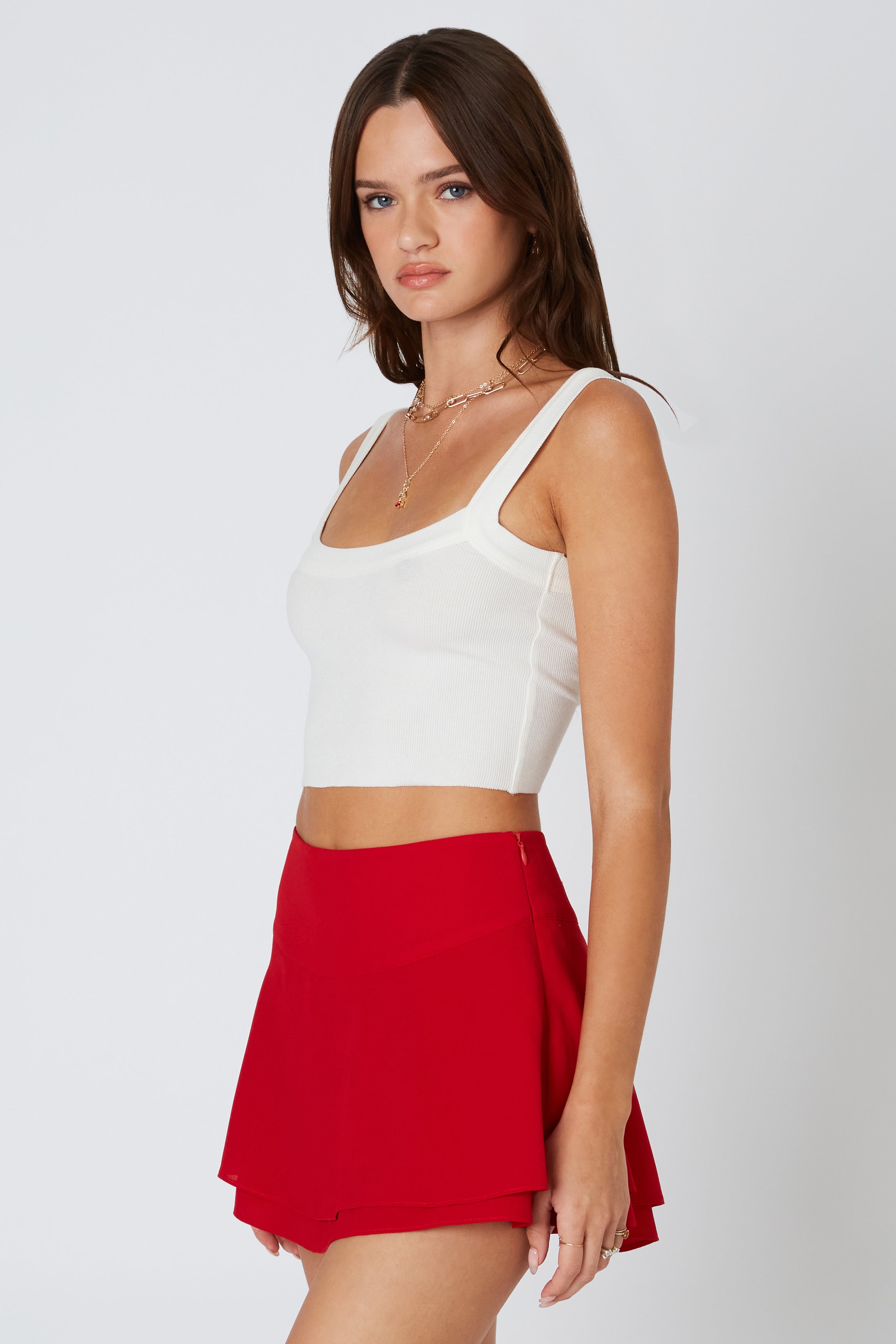 Double Layered Skort in Red Side View