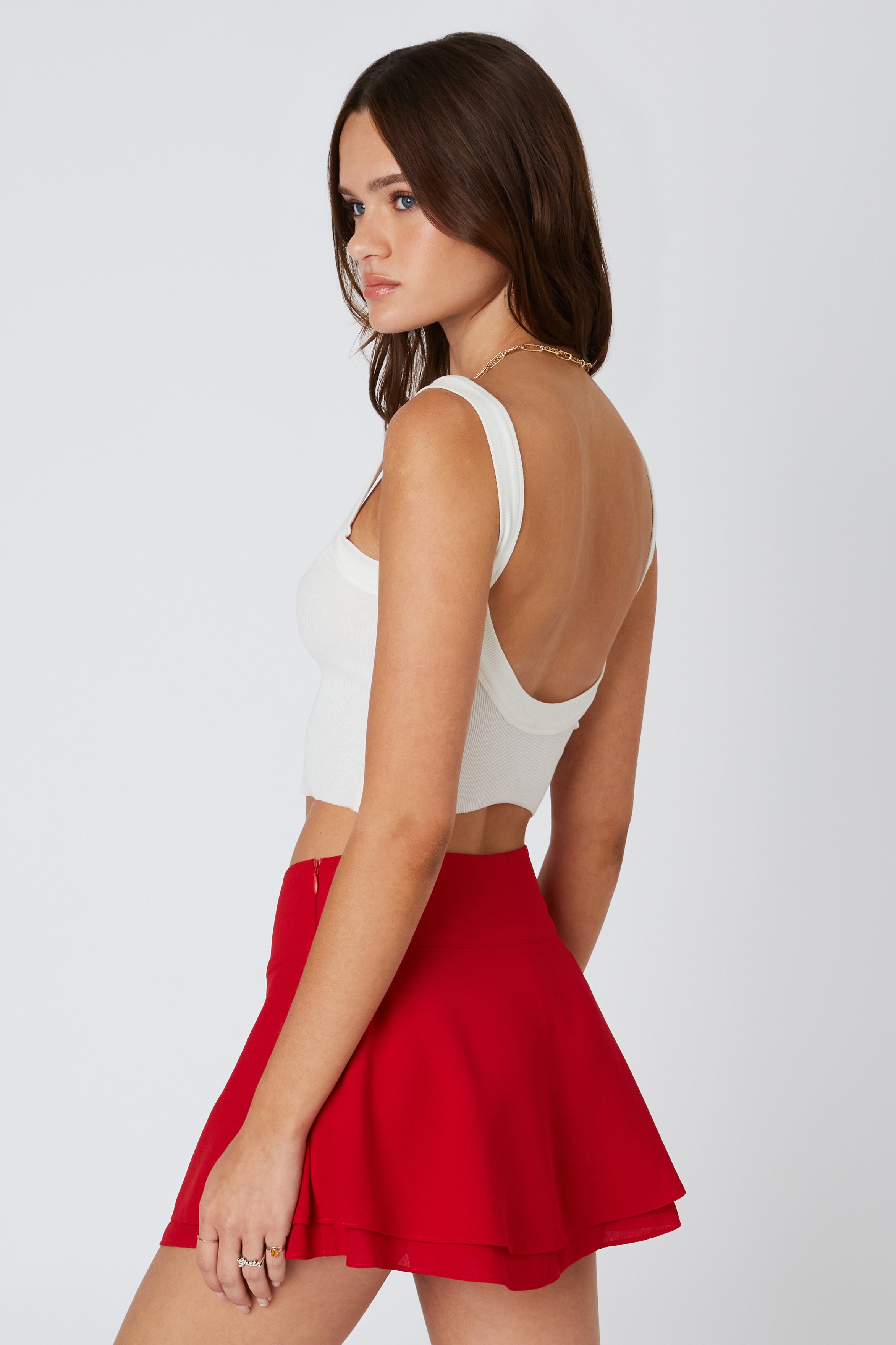 Double Layered Skort in Red Back View