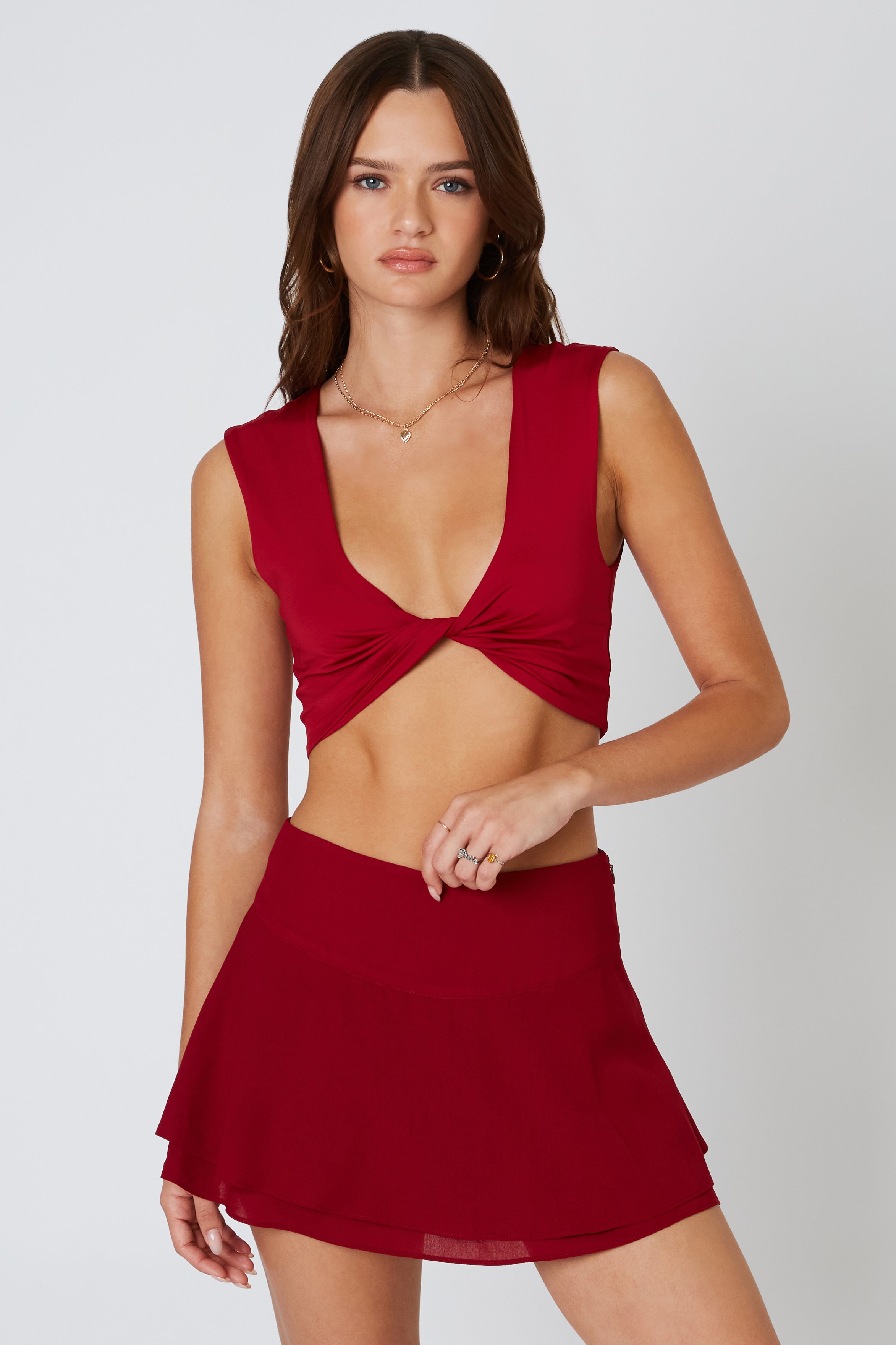 Double Layered Skort in Wine Front View