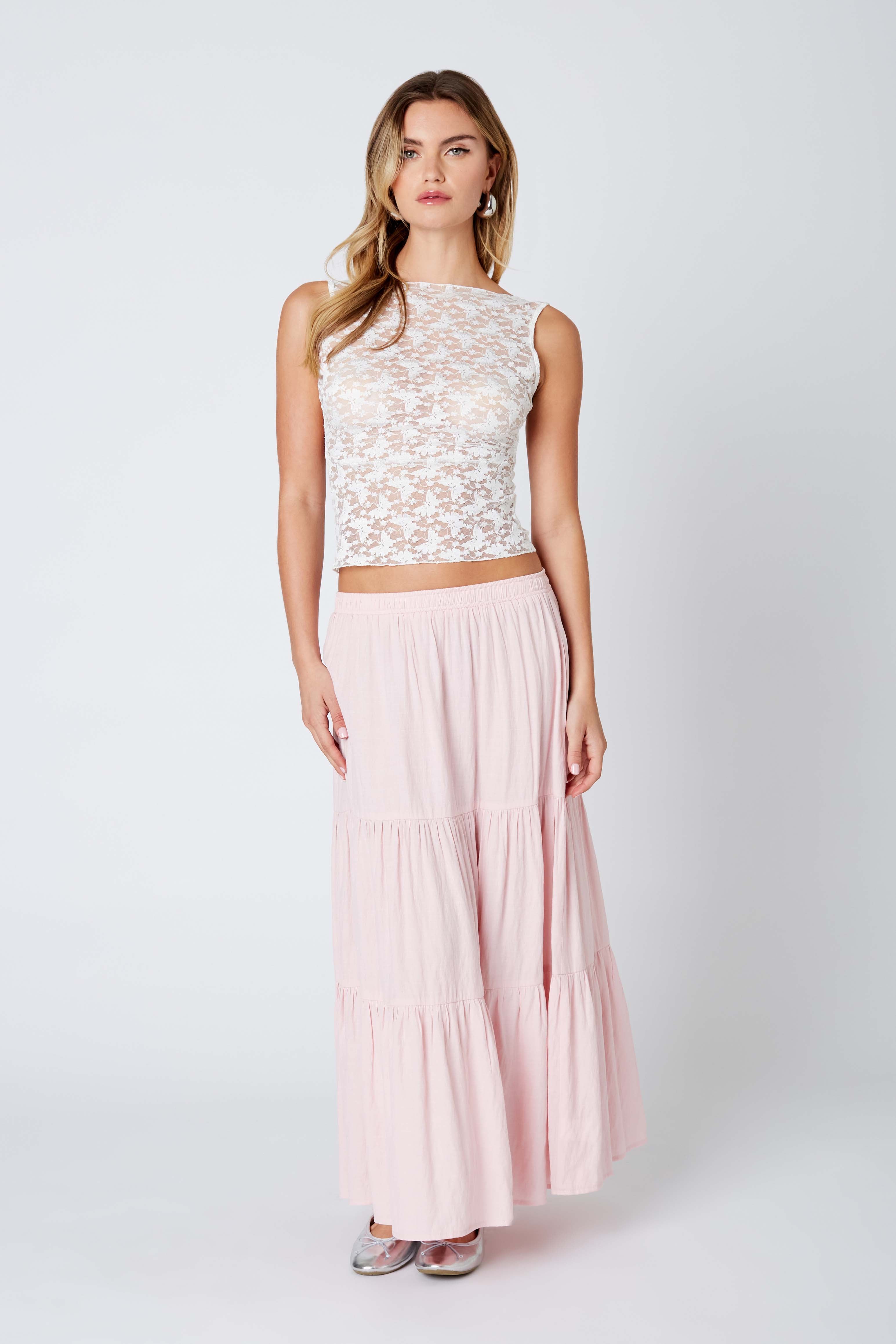 Tiered Maxi Skirt in Blush Front View