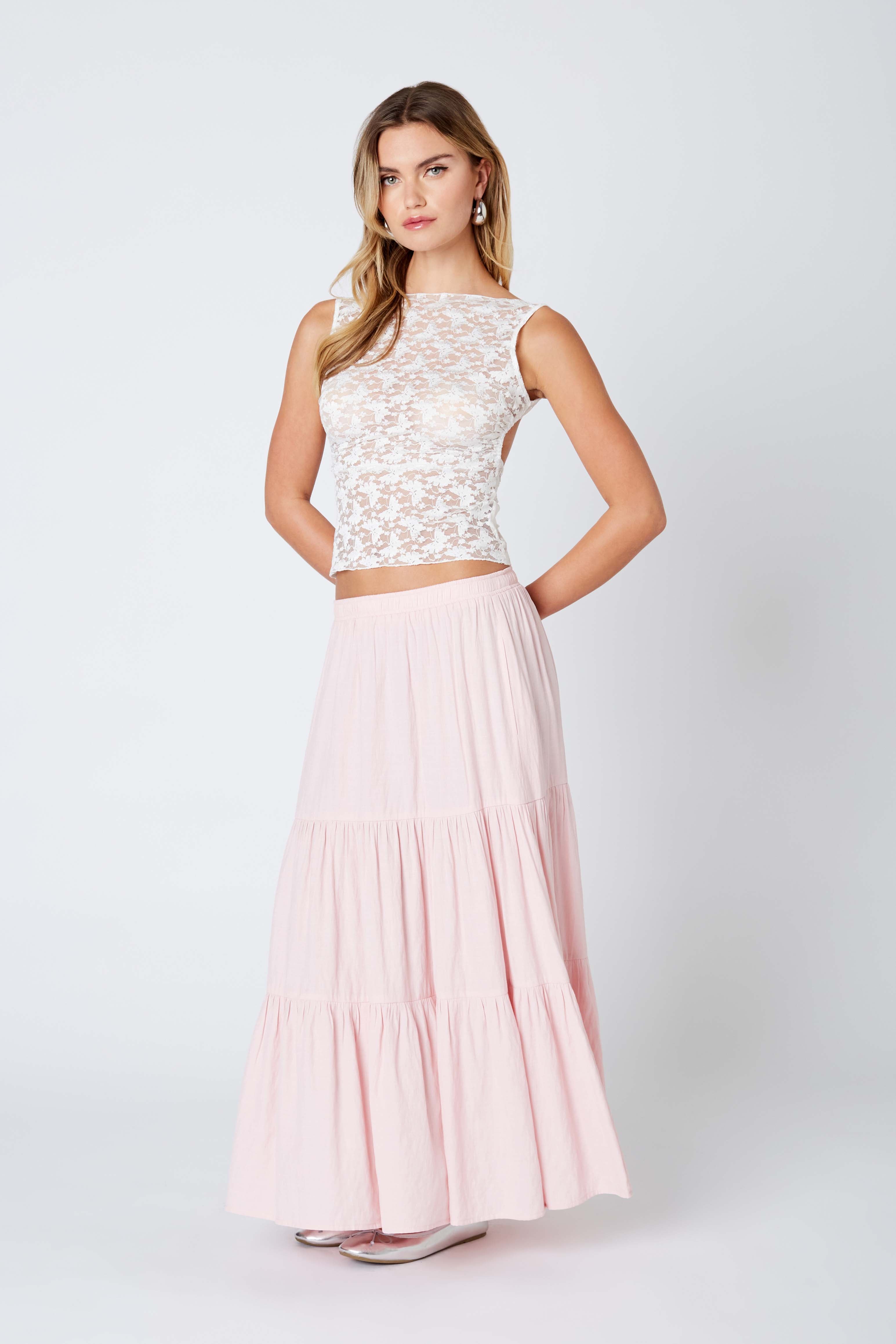 Tiered Maxi Skirt in Blush Side View