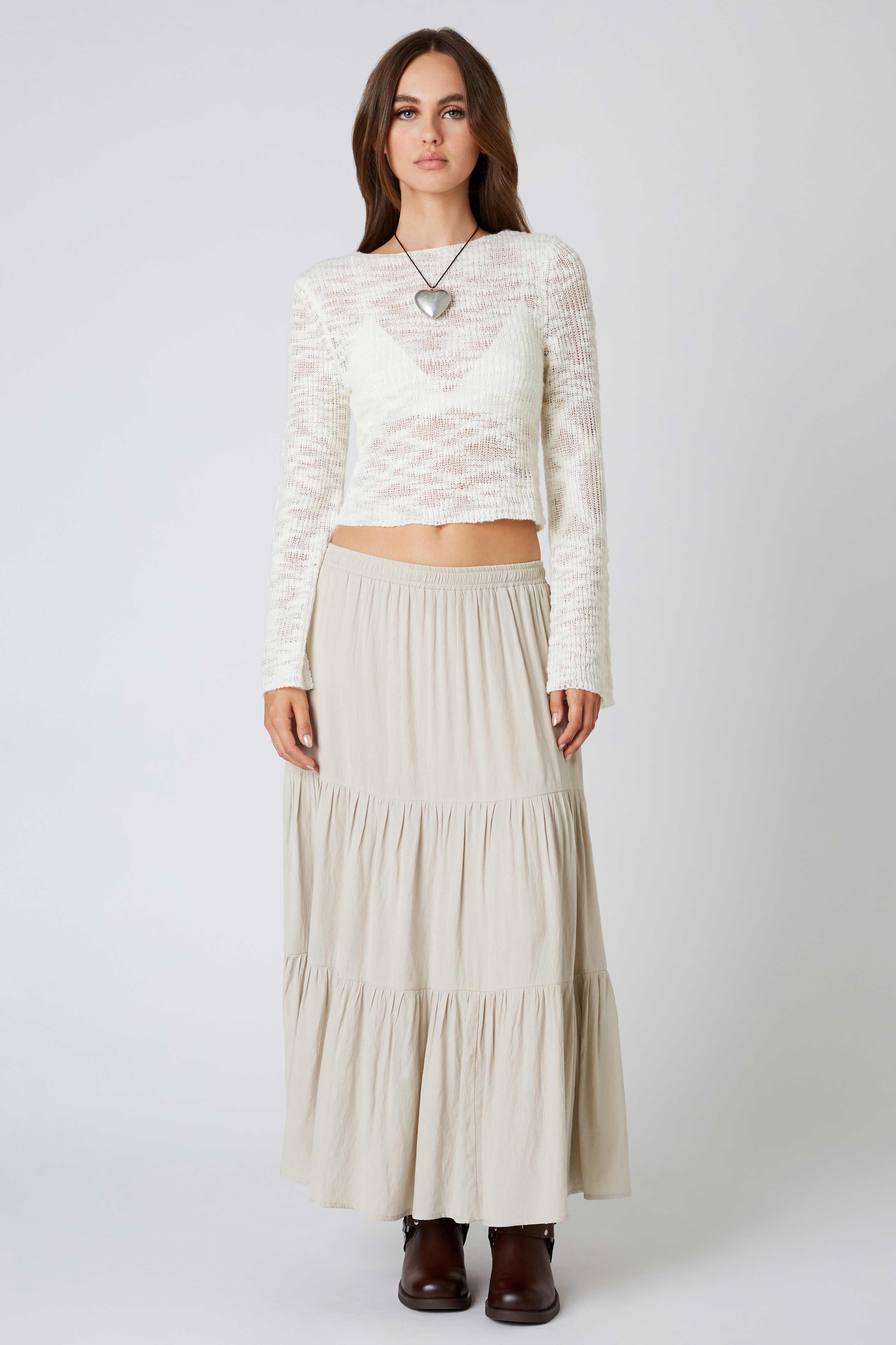 Tiered Maxi Skirt in Ecru Front View