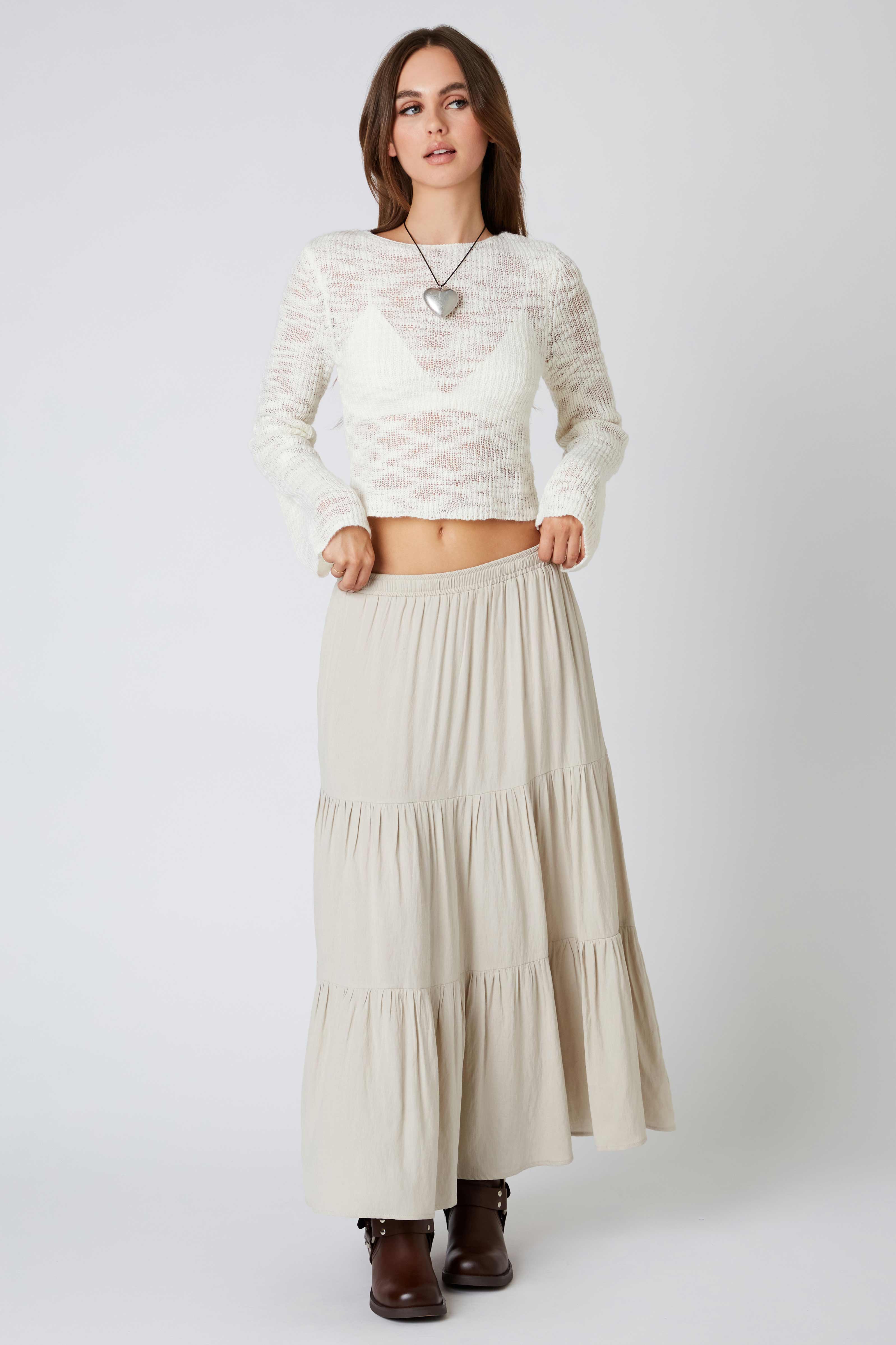 Tiered Maxi Skirt in Ecru Front View
