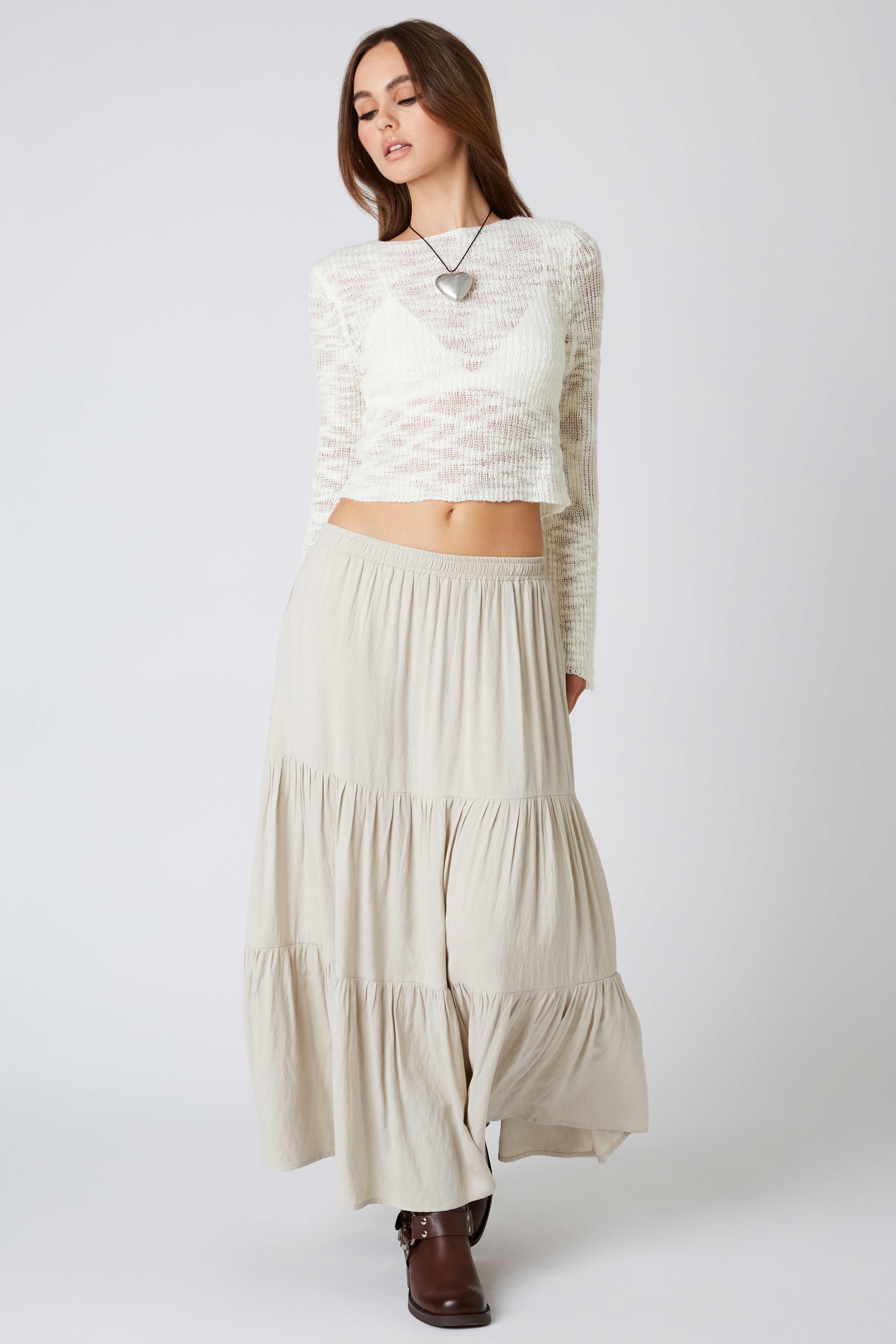Tiered Maxi Skirt in Ecru Front View